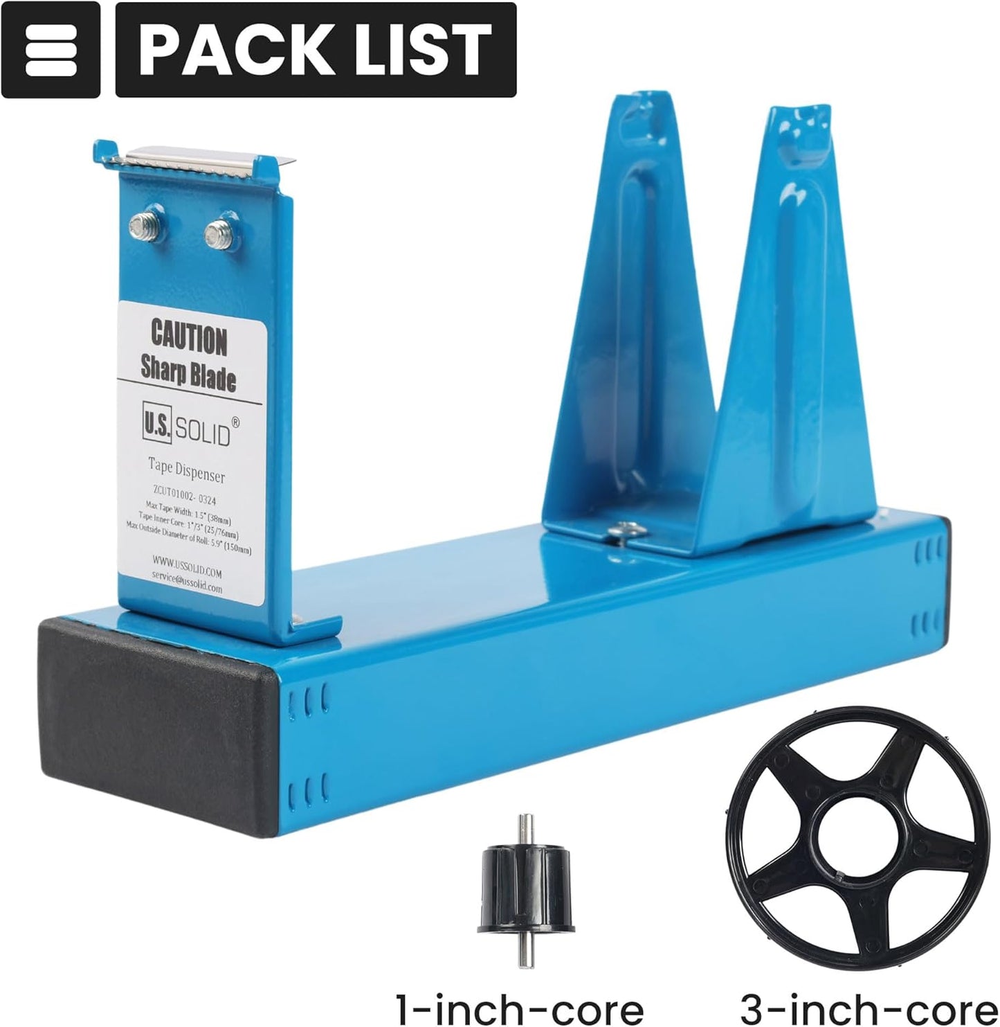 U.S. Solid Desktop Multi-Roll Tape Dispenser - 1.5 Inch Wide, 1 or 3 Inch Core, Iron, Blue