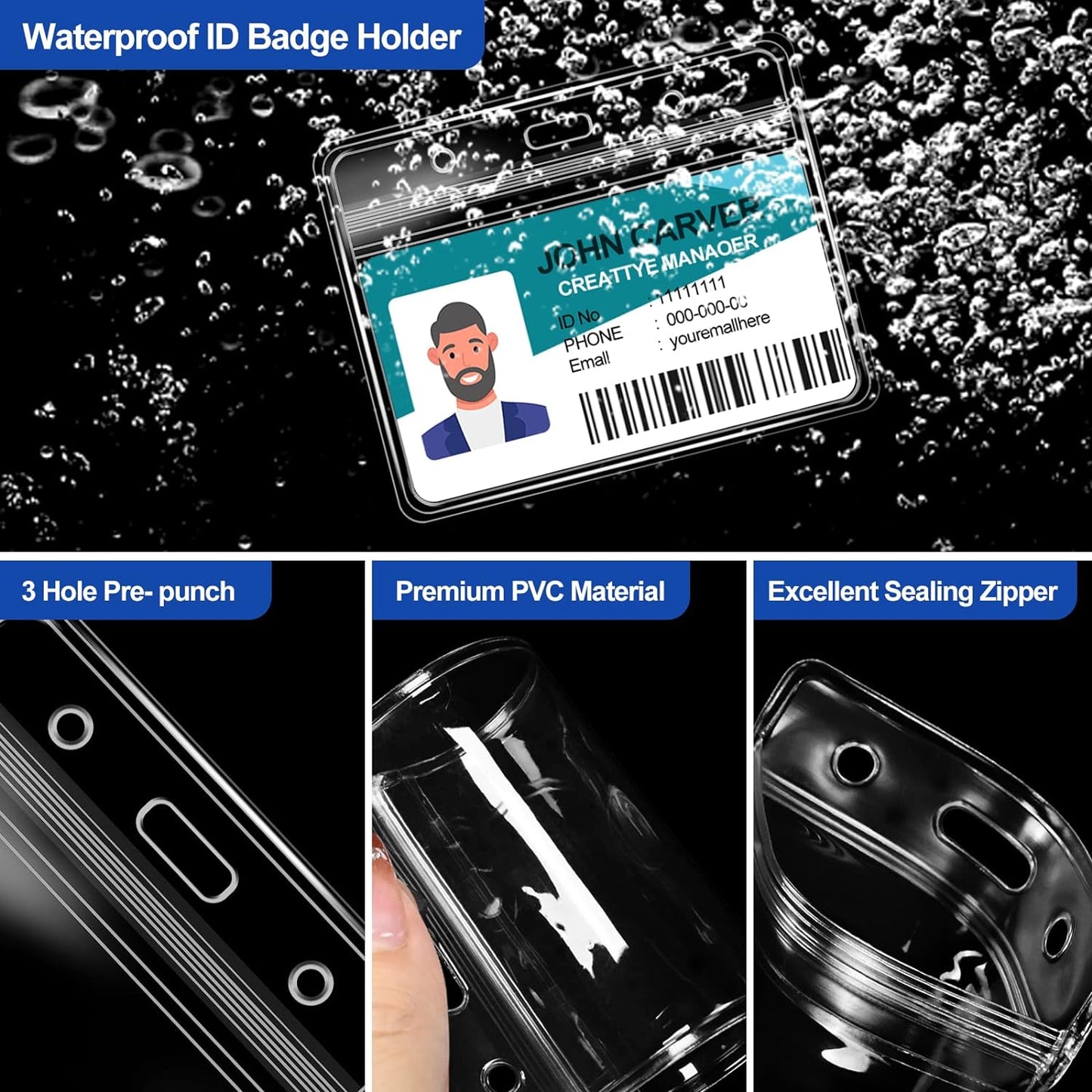 100 Pcs Clear Horizontal Badge Id Card and 100 Pcs Lanyard, Reusable Lanyards for Id Badge Holder Name Tag Badge Holder with Lanyards for Adults Kids Business School Conferences (Black)