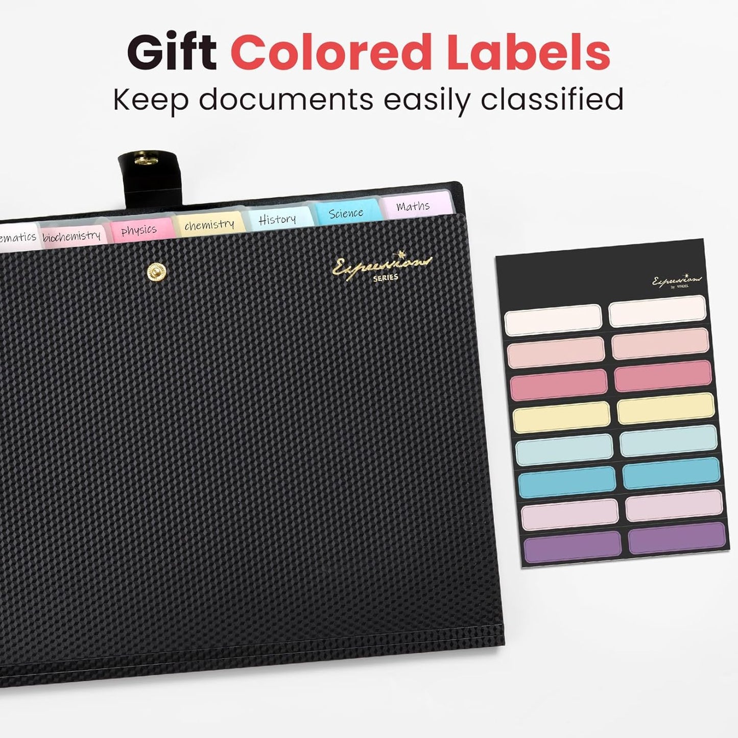 Sooez Accordion File Organizer, 8 Pocket Expanding File Folder with Labels, Letter Size Folders for Documents, Portable Paper Bill Receipt Organizer for Home School Office Supplies, Black