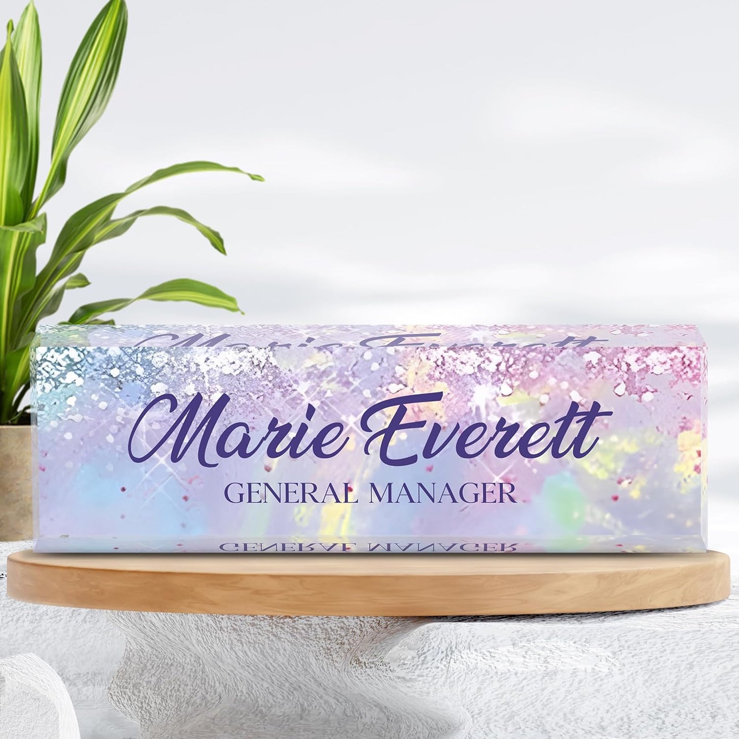 Custom Name Plate for Desk | Personalized Desk Name Plate | Personalized Boss Employee Appreciation Gifts | Acrylic Name Plate Office Desk Accessories (A-Colorful Purple Crystal)