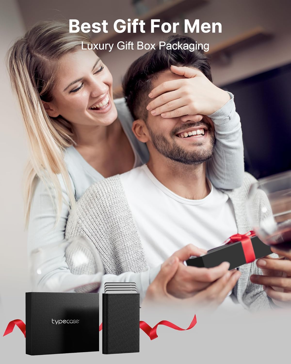 typecase Mens Wallet Card Holder: Pop Up Aluminum Case, Genuine Leather, Smart, RFID Blocking, Slim, Minimalist, Front Pocket - 9-14 Card Capacity | ID Window | Cash Slot (Cross Black)