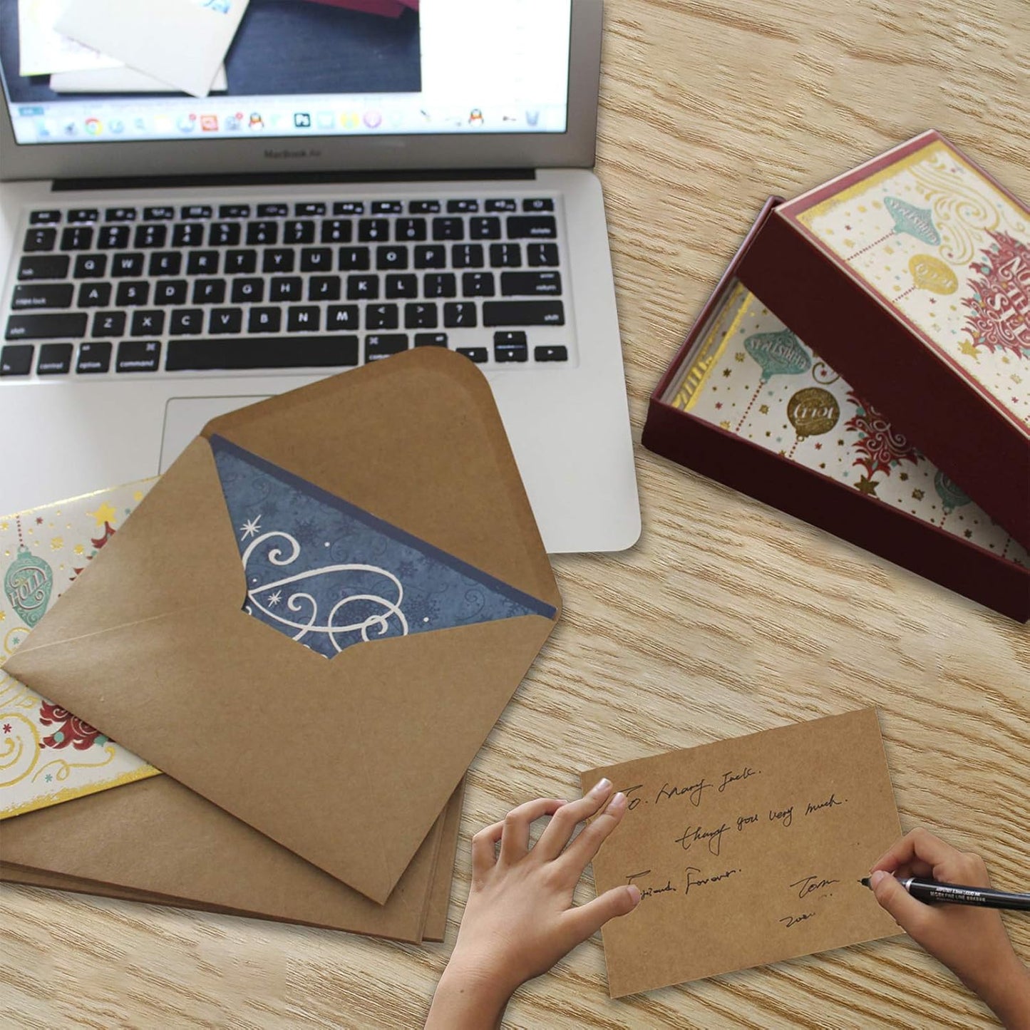 100 Qty 5.25 x 7.25 inches Printable A7 Invitation Envelopes & 100 Qty Flat Cards, Self Seal 120GSM Brown Kraft Paper Envelopes for Invitations, Papers, Photos, Documents, Wedding