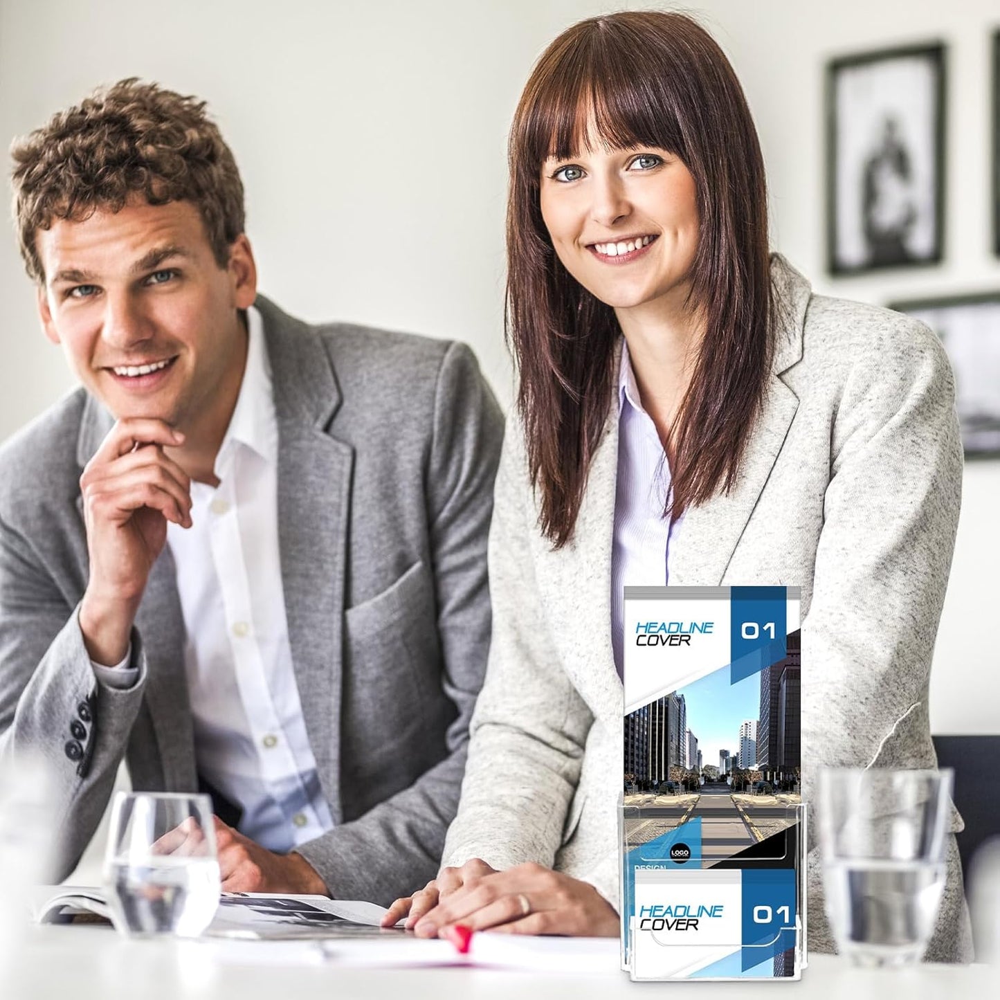 Wenqik Acrylic Brochure Holder with Business Card 4.1 Inch Rack Card Holder Pamphlet Display Stand Organizer for Menu Flyer Magazine Office Booklets(16 Pcs)