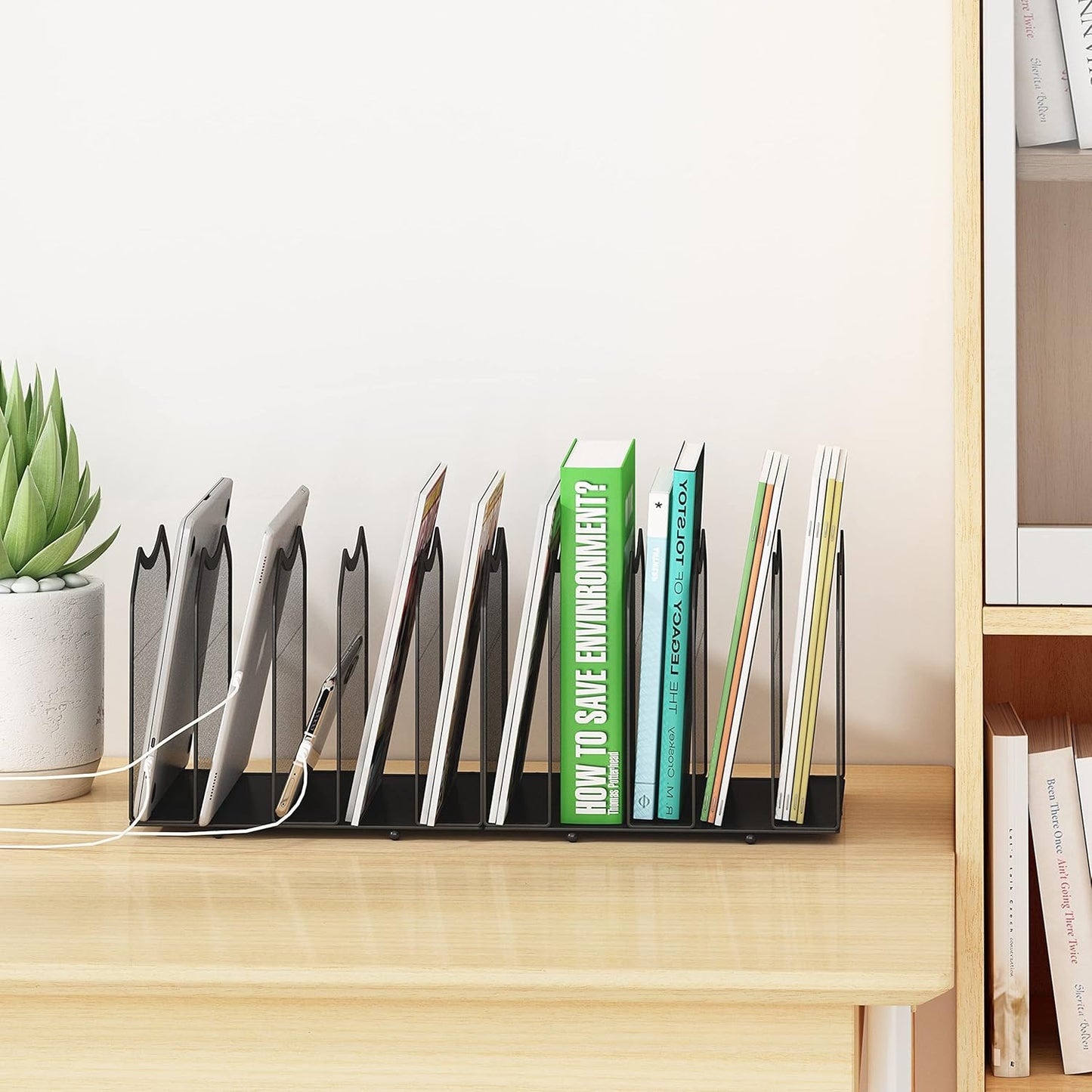 Simple Trending 2 Pack Mesh Desktop File Sorter Organizer, 5-Section Vertical File Folder Stand Bookshelf for Desk Home Office, Black