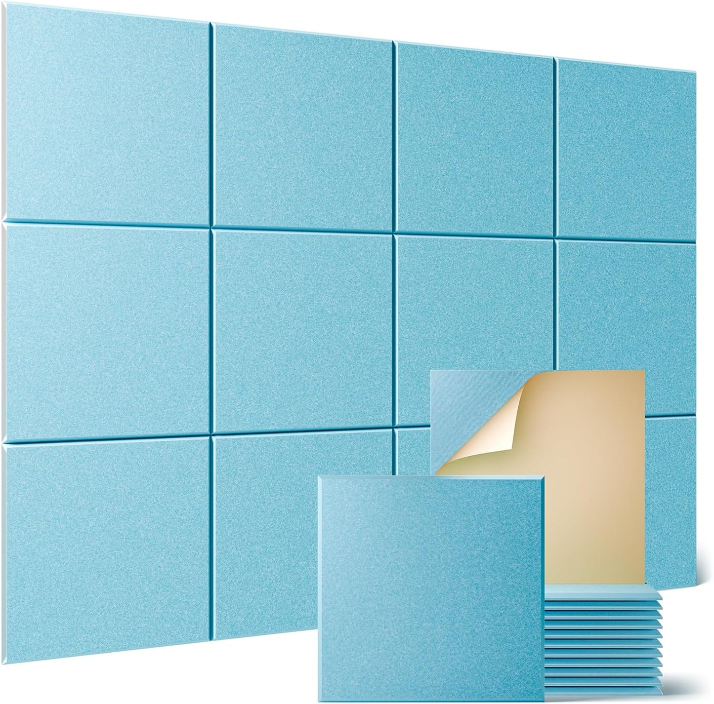 Sonicism 12 Pack Acoustic Wall Panels with Self-Adhesive, 12" X 12" X 0.4" Sound Proof Foam Panels, Decorative Soundproof Wall Panels, Sound Proof Absorbing Tiles for Home & Offices, Light Blue