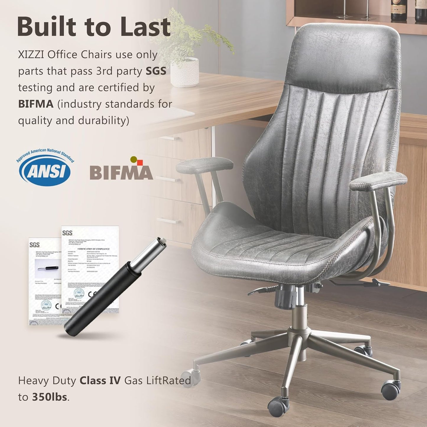 Mid Century Modren Office Chair - High Back Swivel Executive Chair with Lumbar Support,Ergonomic Computer Desk Chair with Wheels,Faux Lether Suede Task Chair,350lbs (Grey, High Back)