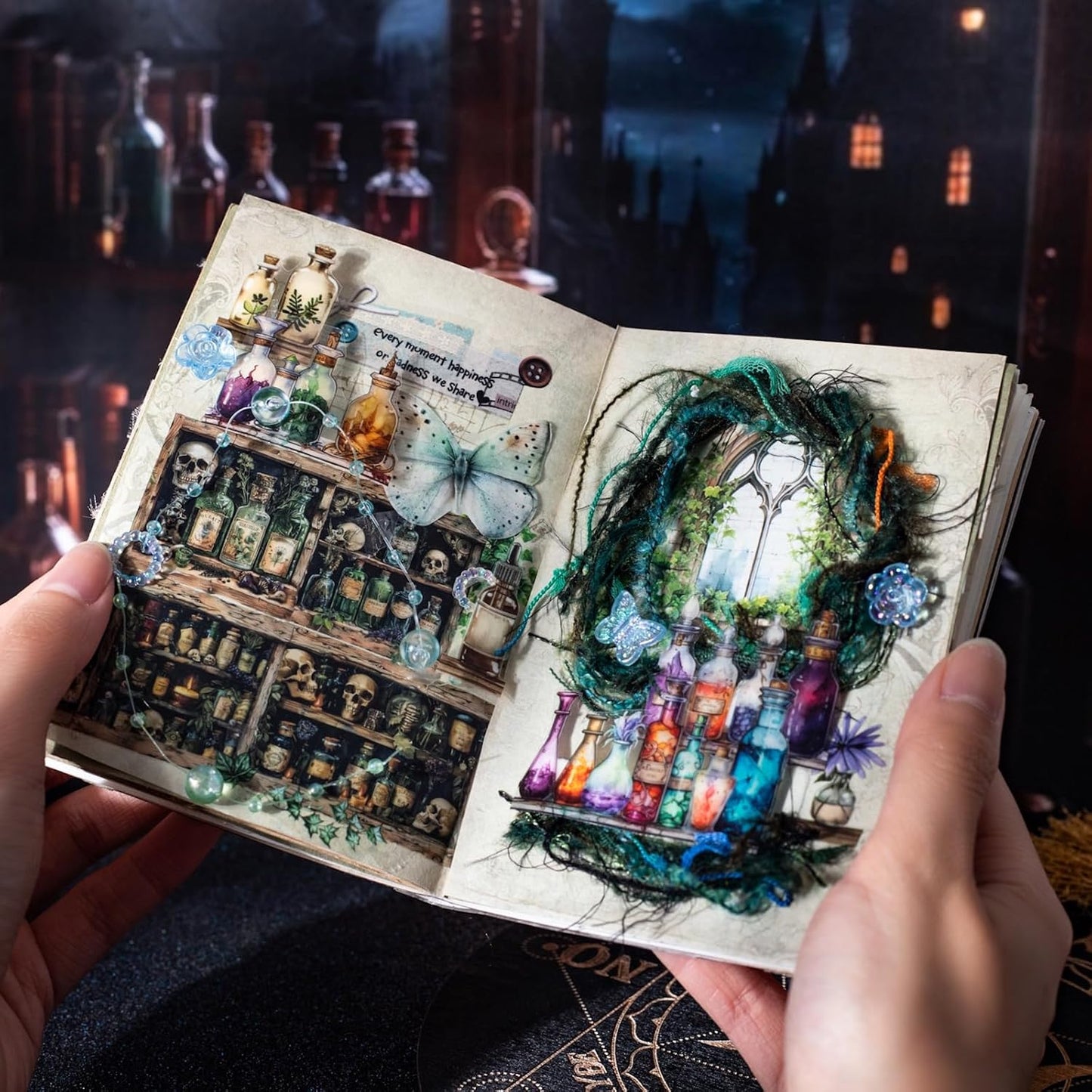 6 Rolls Witch Potion Bottle PET Tape Set with Clip, Waterproof Gothic Scrapbook Sticker Rolls for Journaling, Bullet Journals, and Dark Aesthetic Crafting