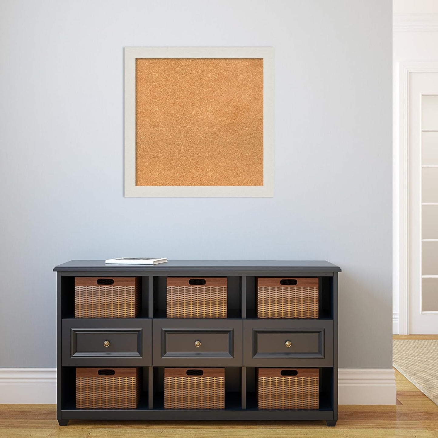 Amanti Art Natural Cork Board for Wall, 27x27 Vision Board with White Frame, Medium Corkboard Office Decor for Home Organization, Country Rustic Corkboard Pinboard to Display Items for Home