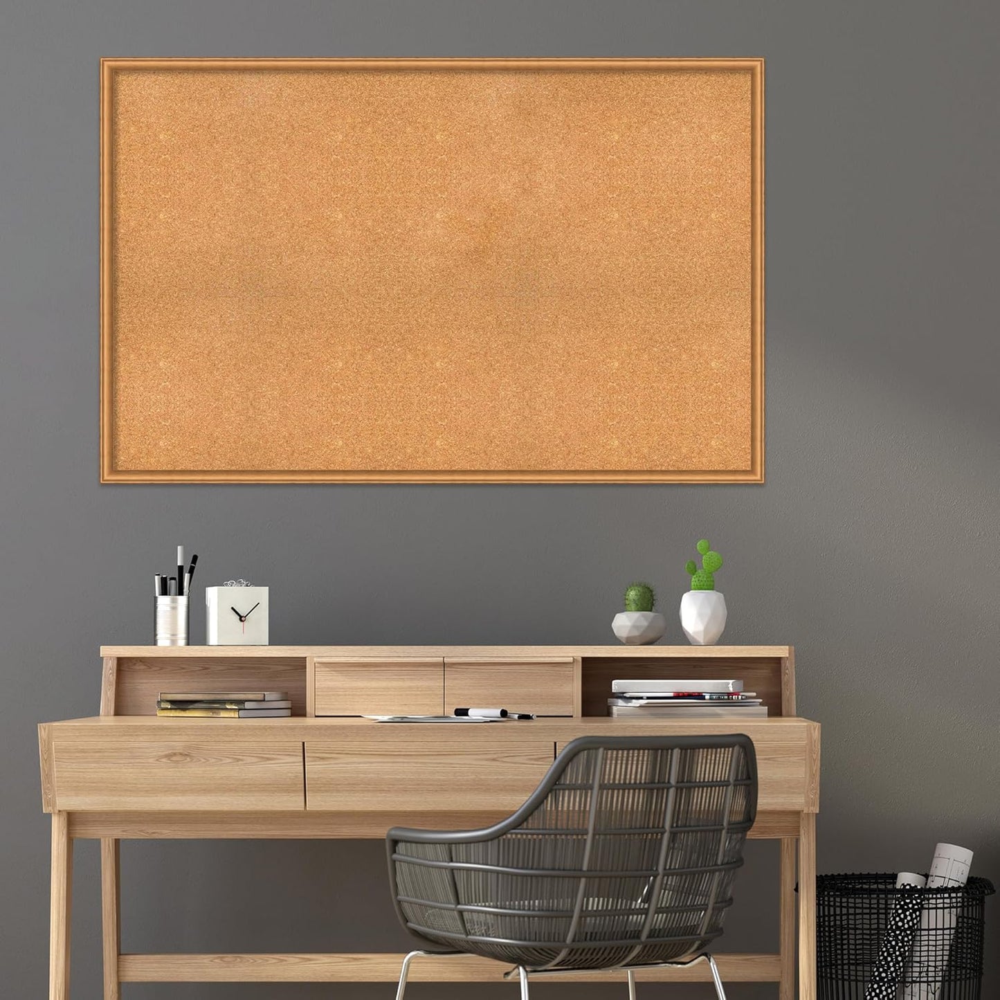 Amanti Art Natural Cork Board for Wall, 36x56 Vision Board with Bronze Frame, Oversize Corkboard Office Decor for Home Organization, Casual Corkboard Pinboard to Display Items for Home Organization