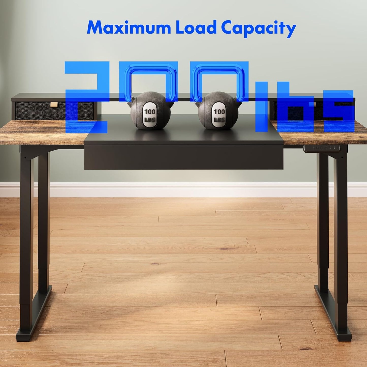 FLEXISPOT 63x32 in 4-Leg Standing Desk with Storage Electric Adjustable Height with 3 Drawers & Shelving Home Office Workstation (Black + Special Walnut Top)