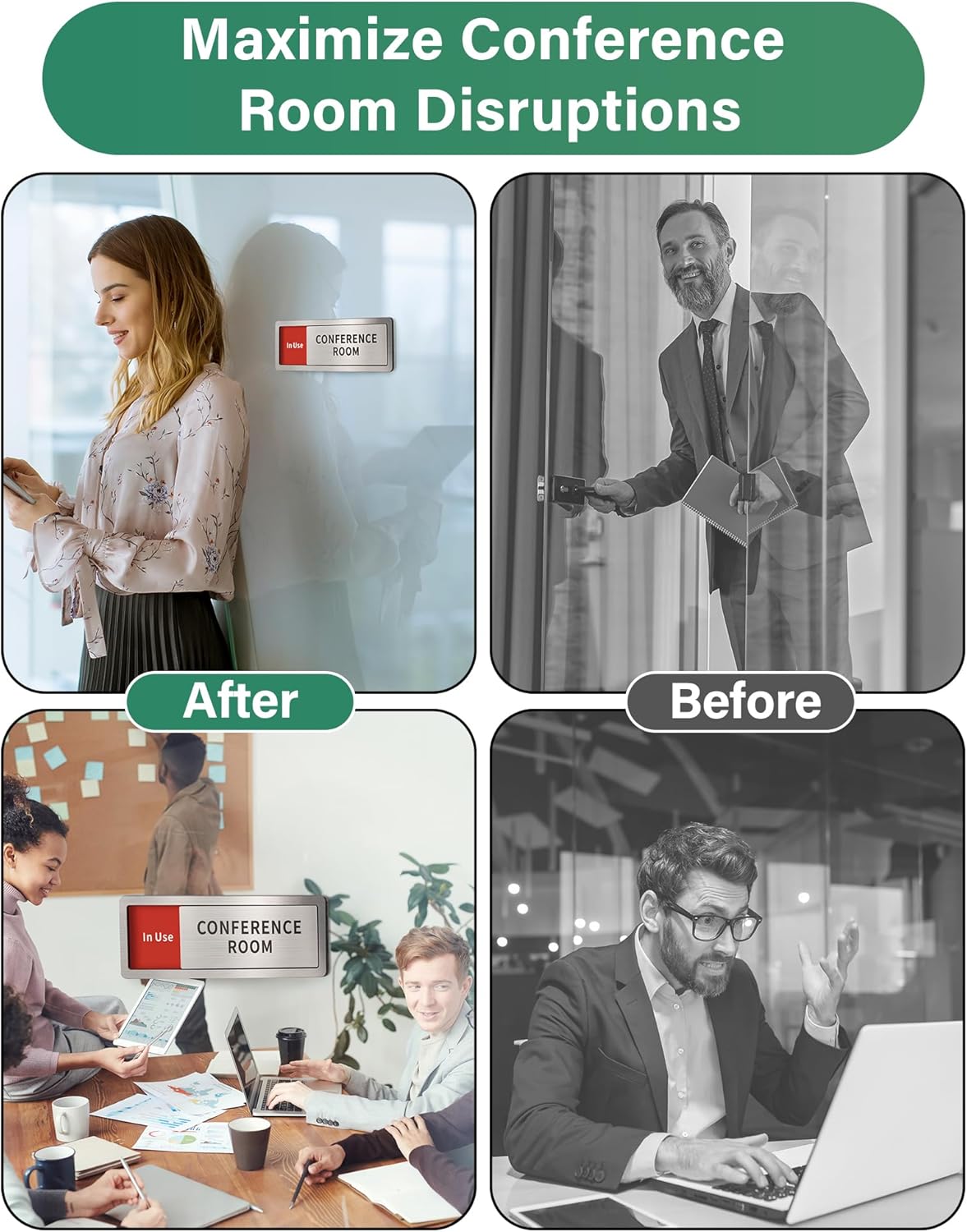 Conference Room Office Door Signs Do Not Disturb, In Use/Available Slider Sign for Home Office Wellness Conference Vacant Occupied Privacy Sliding Door Sign,Brushed Silver