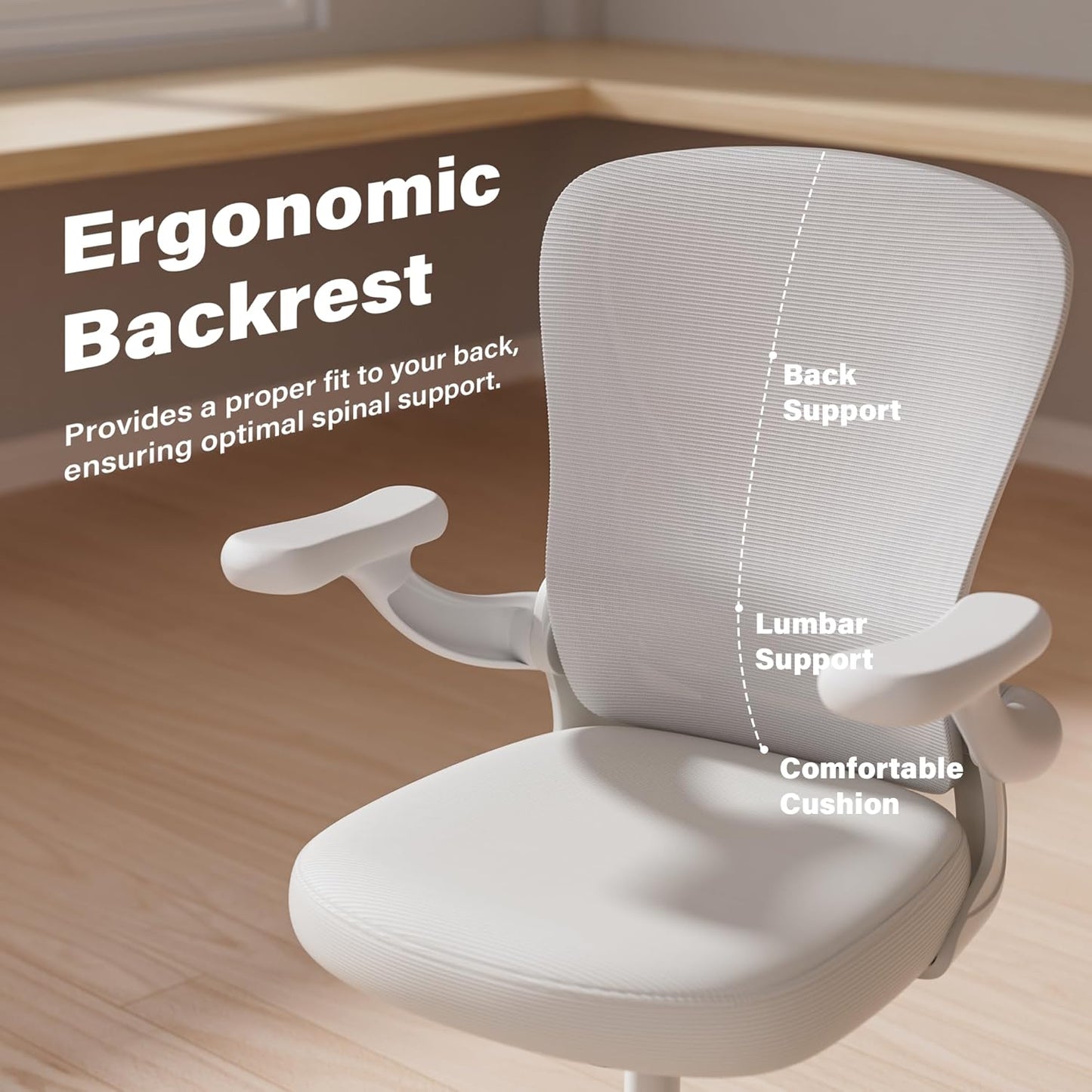 GYI Computer Desk Chair, Ergonomic Office Desk Chairs with Mesh Back, Adjustable Lumbar Support, Height, 3D Flip-up Arms, Wheels, Rocking Function (All White)