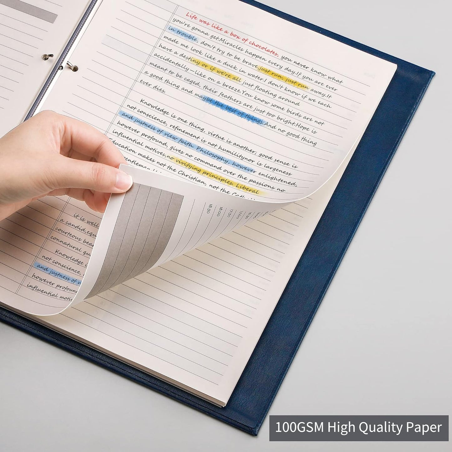 EMSHOI Undated Daily Planner 9.2" X 12", A4 To Do List Notepad, 240 Pages Ring Binder Planner Hardcover Leather Notebook for Work Business Meeting, with Yearly Schedule, Habit Tracker, Blue