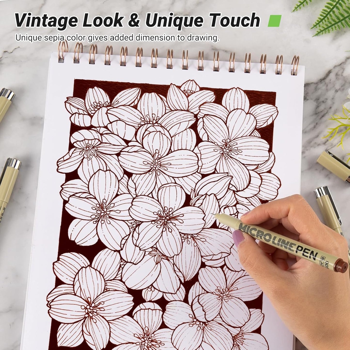 KERIFI Sepia Micro Pen Set, 12 Assorted Sizes Fineliner Ink Art Drawing Pens, Water-Resistant Archival Ink Multiliner Pens for Illustration Technical Sketching Manga Scrapbooking Journaling Zentangle