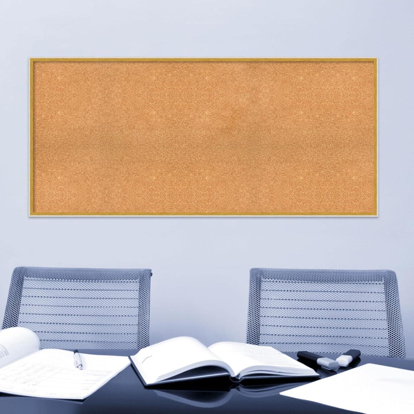 Amanti Art Natural Cork Board for Wall, 27x59 Vision Board with White Frame, Oversize Corkboard Office Decor for Home Organization, Modern Corkboard Pinboard to Display Items for Home Organization in