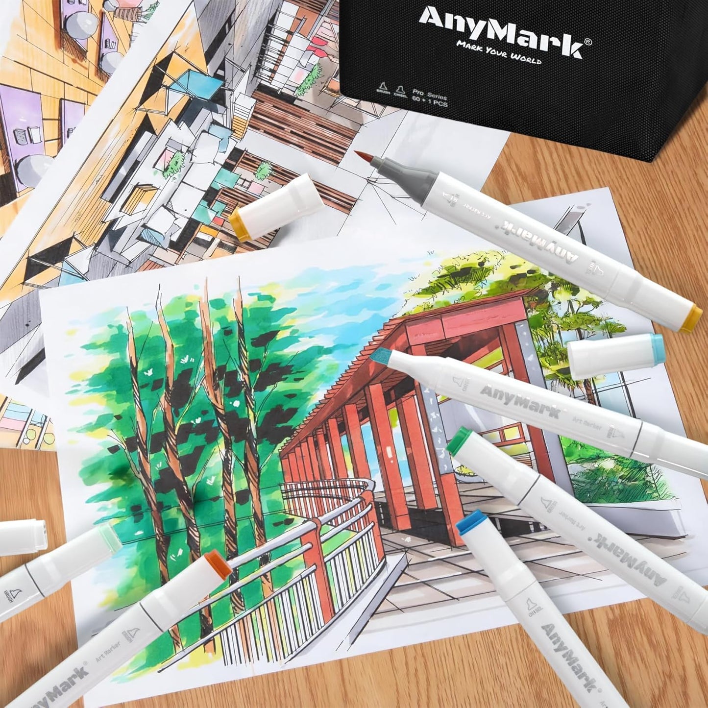 AnyMark Alcohol Markers Brush Tip, 120+1 Colors Dual Tip Brush & Chisel Alcohol-Based Art Markers Set with Case for Kids Adult Artists Drawing Coloring