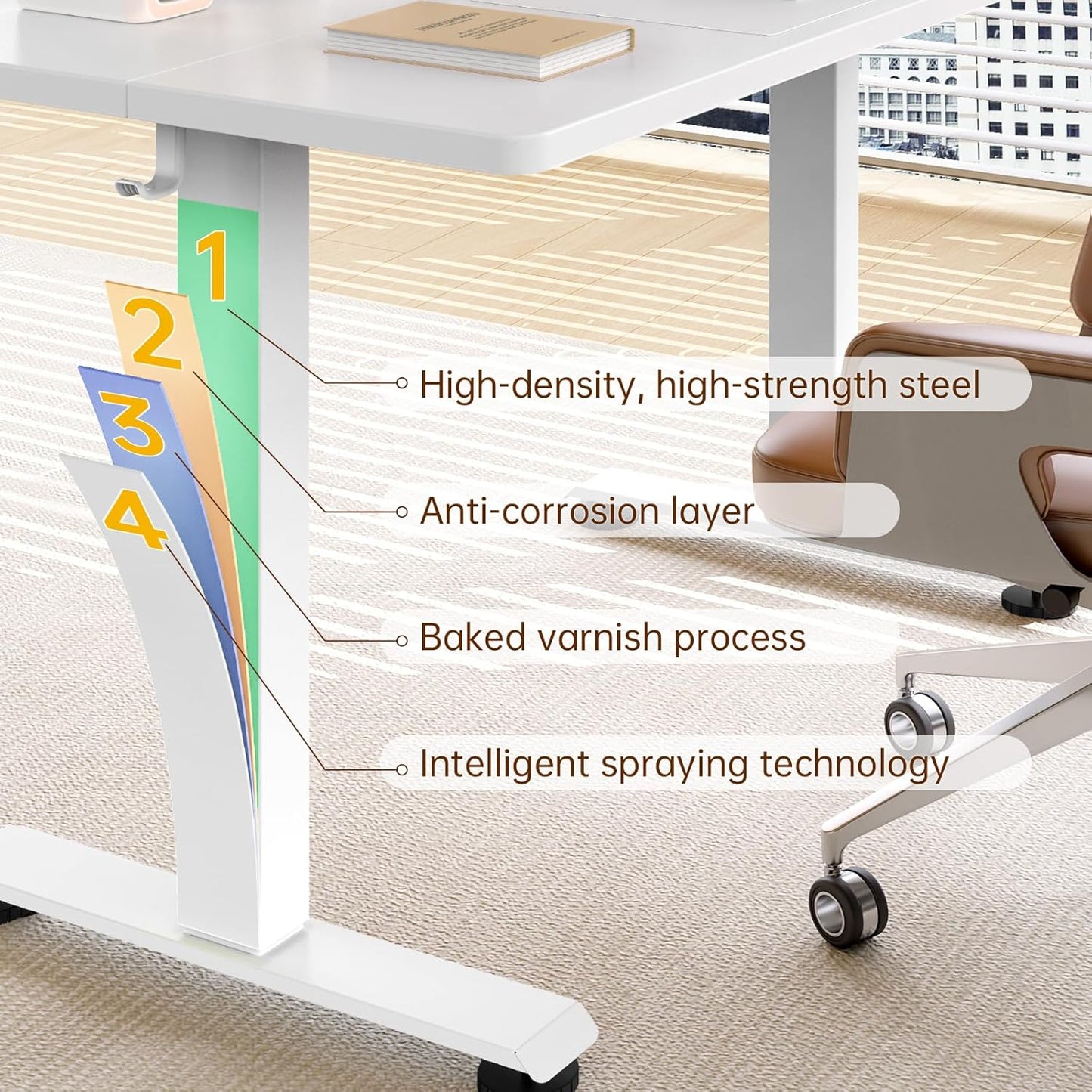 Veken 47.2 Inch Large Electric Standing Desk, 4 Memory Heights Adjustable,Sit to Stand Up, Work Home Office Computer Table for Study, Walking Pad, Writing, and Games, Wooden Desktop Desks, White