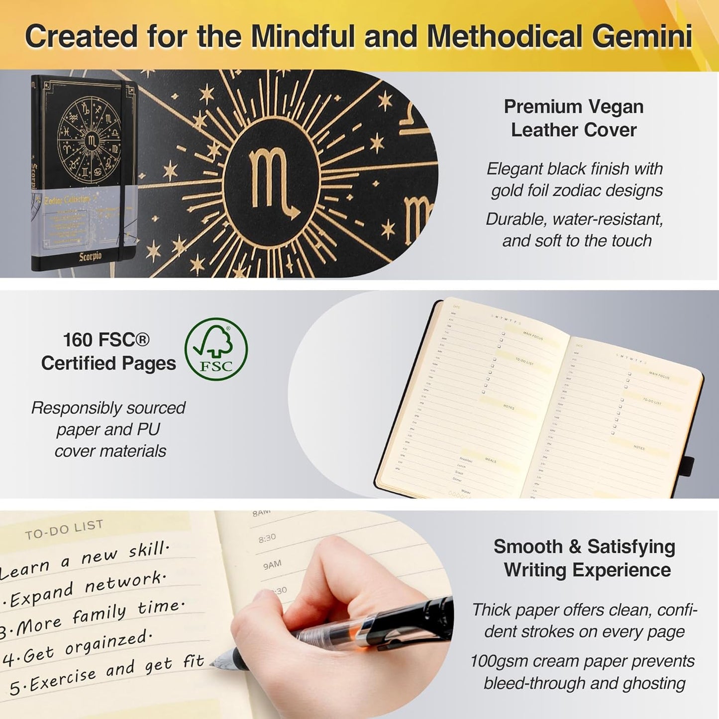 Scorpio Zodiac Astrology Undated Monthly Weekly Daily Planner Journal Notebook Hardcover A5 5.7" x 8.3" 160 Pages 100GSM Paper 2025 2026 2027 Holidays Calendar