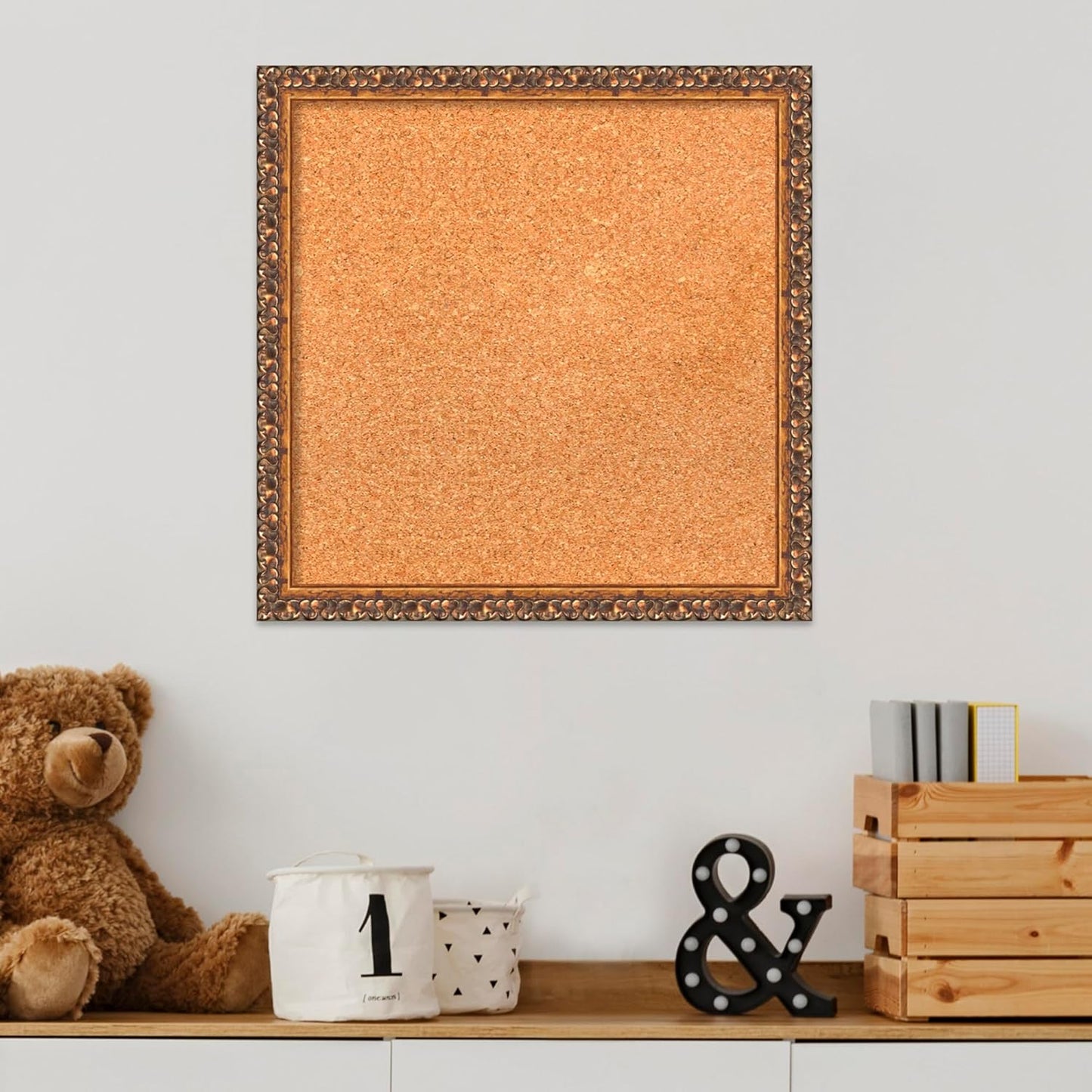 Amanti Art Natural Cork Board for Wall, 18x18 Vision Board with Bronze Frame, Small Corkboard Office Decor for Home Organization, Traditional Corkboard Pinboard to Display Items for Home Organization