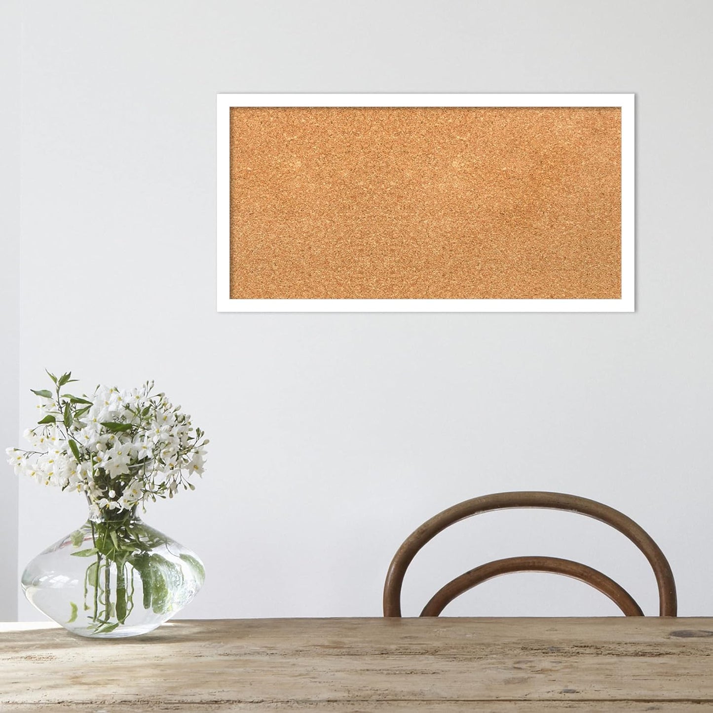 Amanti Art Natural Cork Board for Wall, 13x25 Vision Board with White Frame, Small Corkboard Office Decor for Home Organization, Modern Corkboard Pinboard to Display Items for Home Organization in