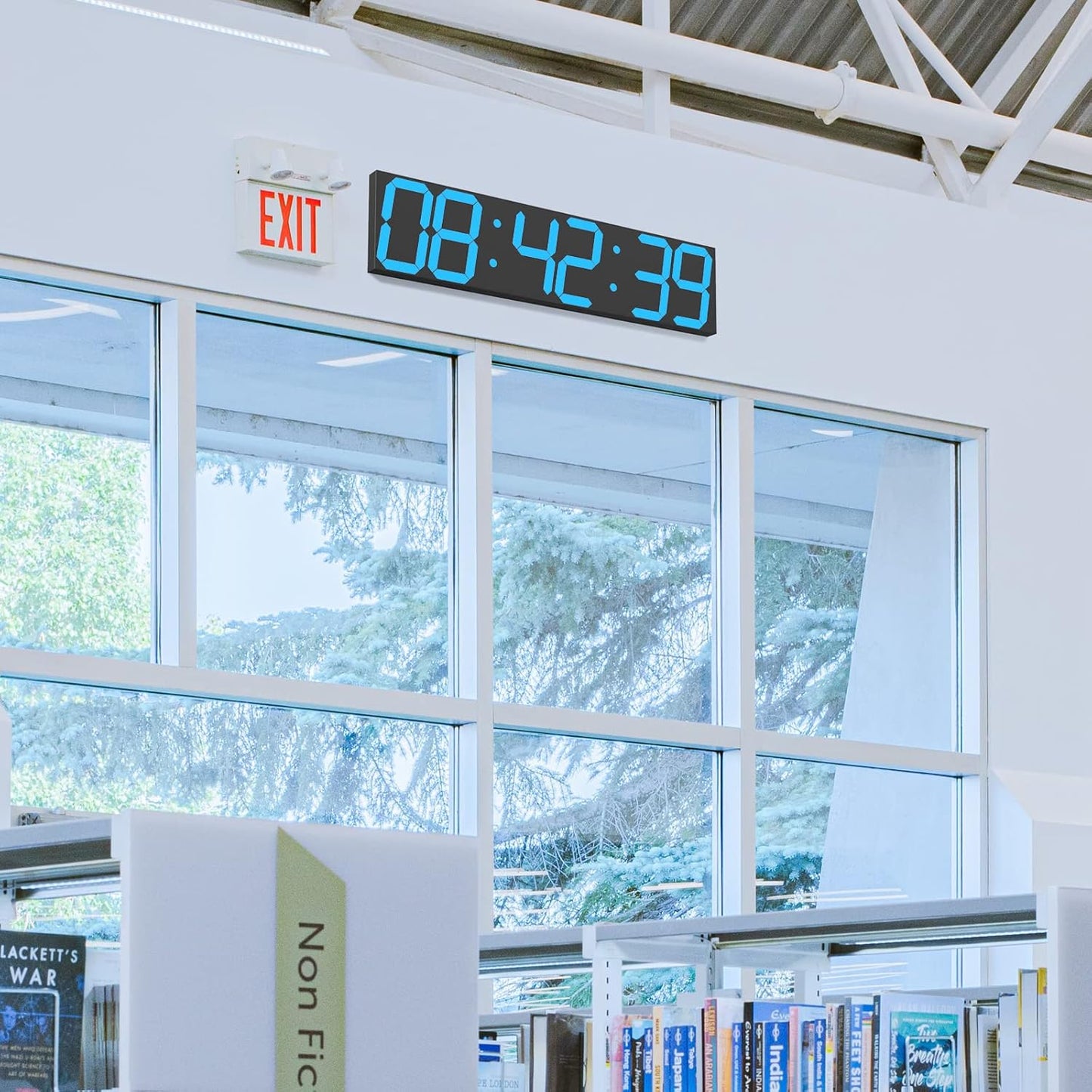 Digital Wall Clock, Oversize Led Digital Clock Large Display with Auto Dimmer, Huge Countdown Timer with Remote Control, 27" Wide Display, 6 Digits, Wall Mount, Date and Temperature(Ice Blue)