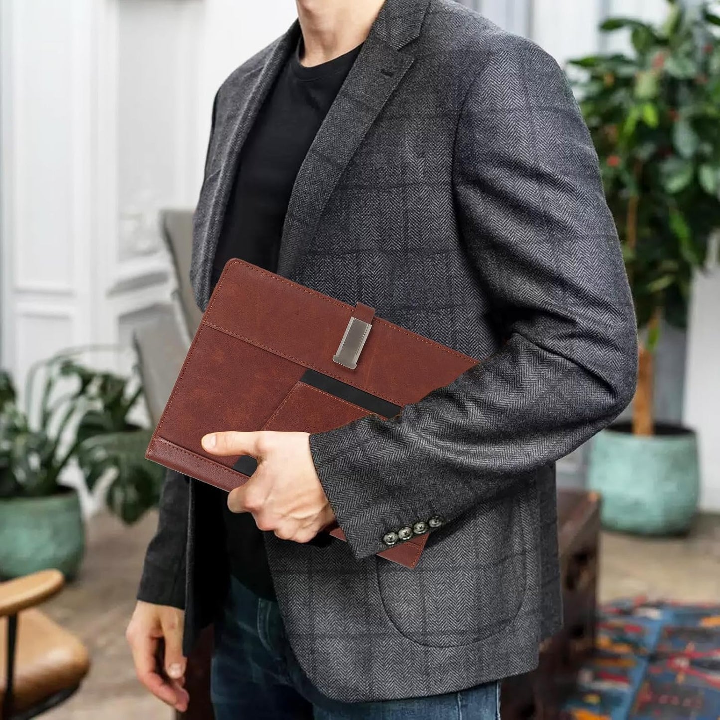 Notebooks for Work Leather&Refillable Notebook with Book Light,Traveler Notebook with 8000mAh Power Bank,Card Holder,16G Thumb Drive,Provide Pen and Gift Box,Business,School,Travel