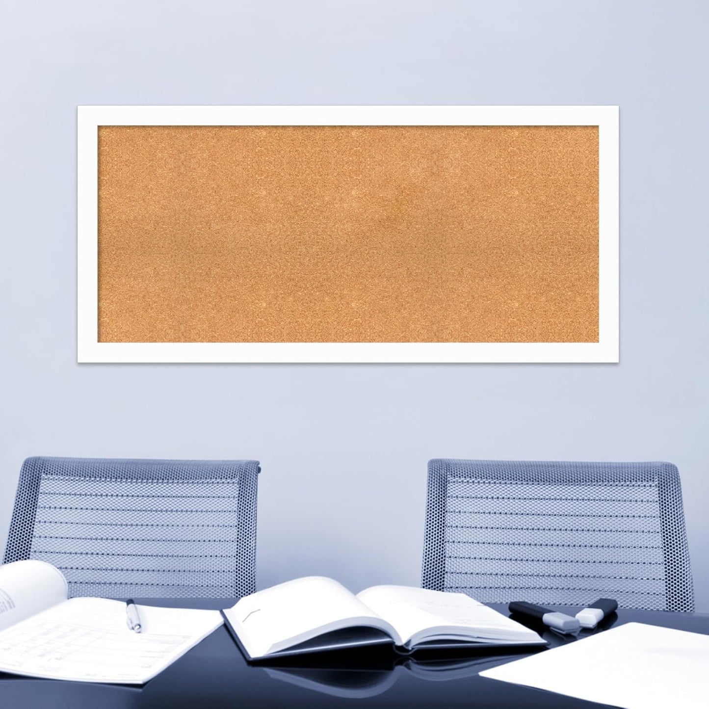 Amanti Art Natural Cork Board for Wall, 25x53 Vision Board with White Frame, Oversize Corkboard Office Decor for Home Organization, Casual Corkboard Pinboard to Display Items for Home Organization in