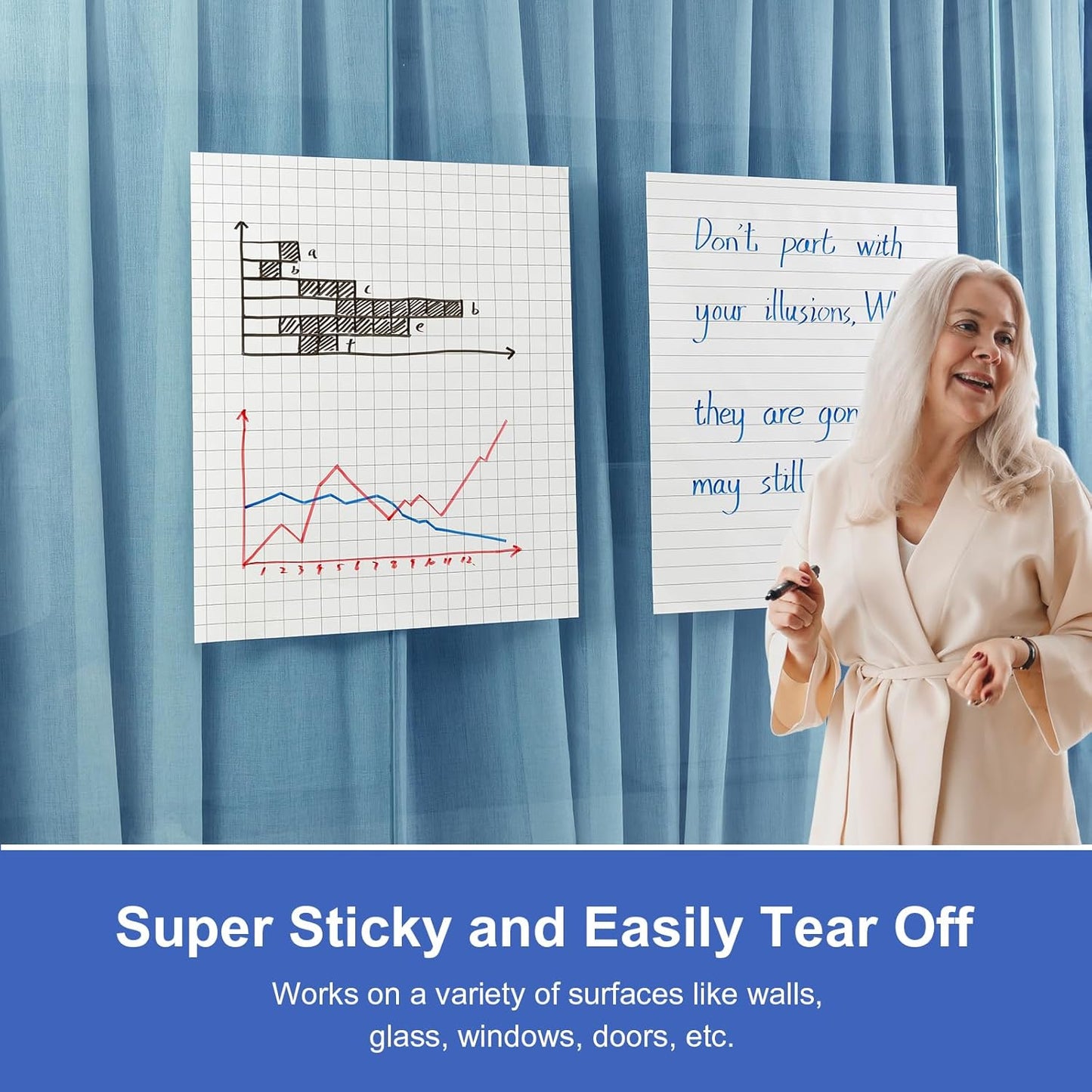 Comix Grid Sticky Easel Pad, 25 x 30 Inches Flip Chart Paper for Teachers, Large Self-Stick Pads for Office School, 30 Sheets/Pad, 2 Pads/Pack