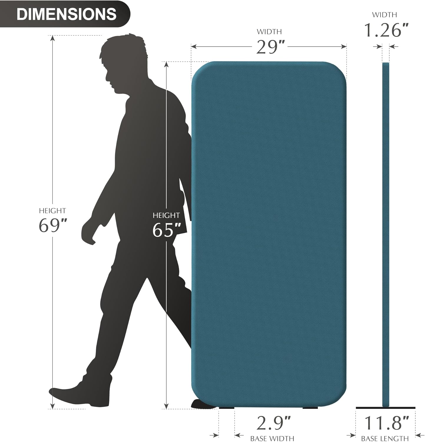 DECOLAB Freestanding Room Partition, Indoor Privacy Panel for Studio Apartment, Living Room, Bedrooms, Home Offices, Worksapces, Anti Scratch, 29"x65", Sapphire