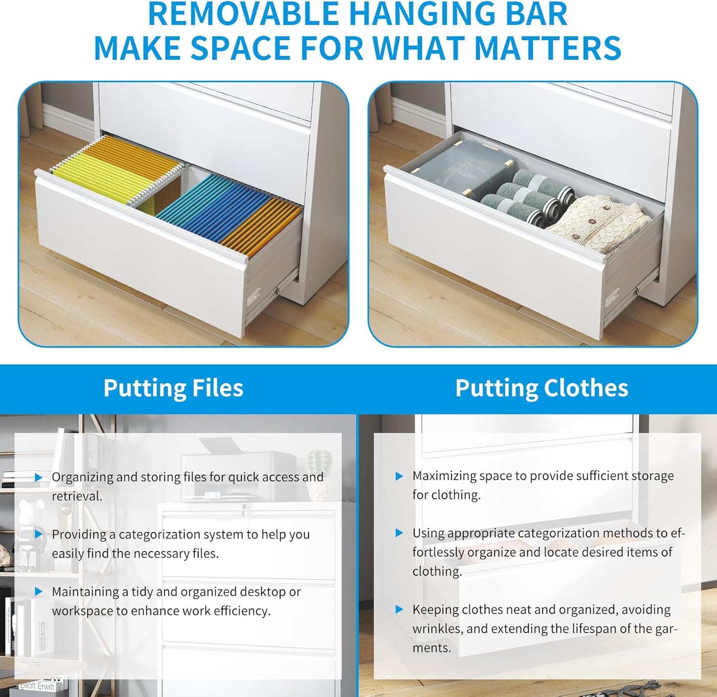 4 Drawer Lateral File Cabinet with Lock, Metal Lateral Filing Cabinet for Home Office, Steel Wide Horizontal Filing Cabinets for Letter/Legal/A4/F4 Hanging Files (White)