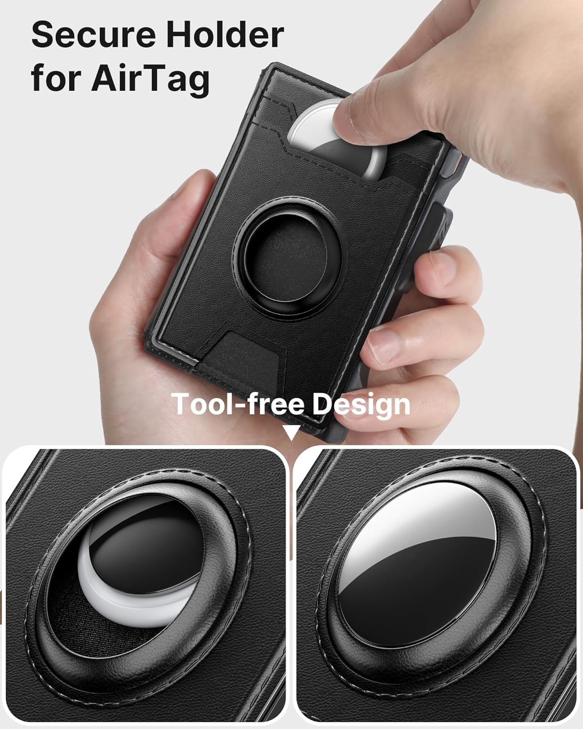 typecase AirTag Wallet for Men: Pop Up Card Case, Secure Holder for Apple Air Tag, Premium Leather, Smart, RFID Blocking, Slim, Minimalist, Thin, 13 Cards Capacitiy | ID Window | Money Clip (Black)