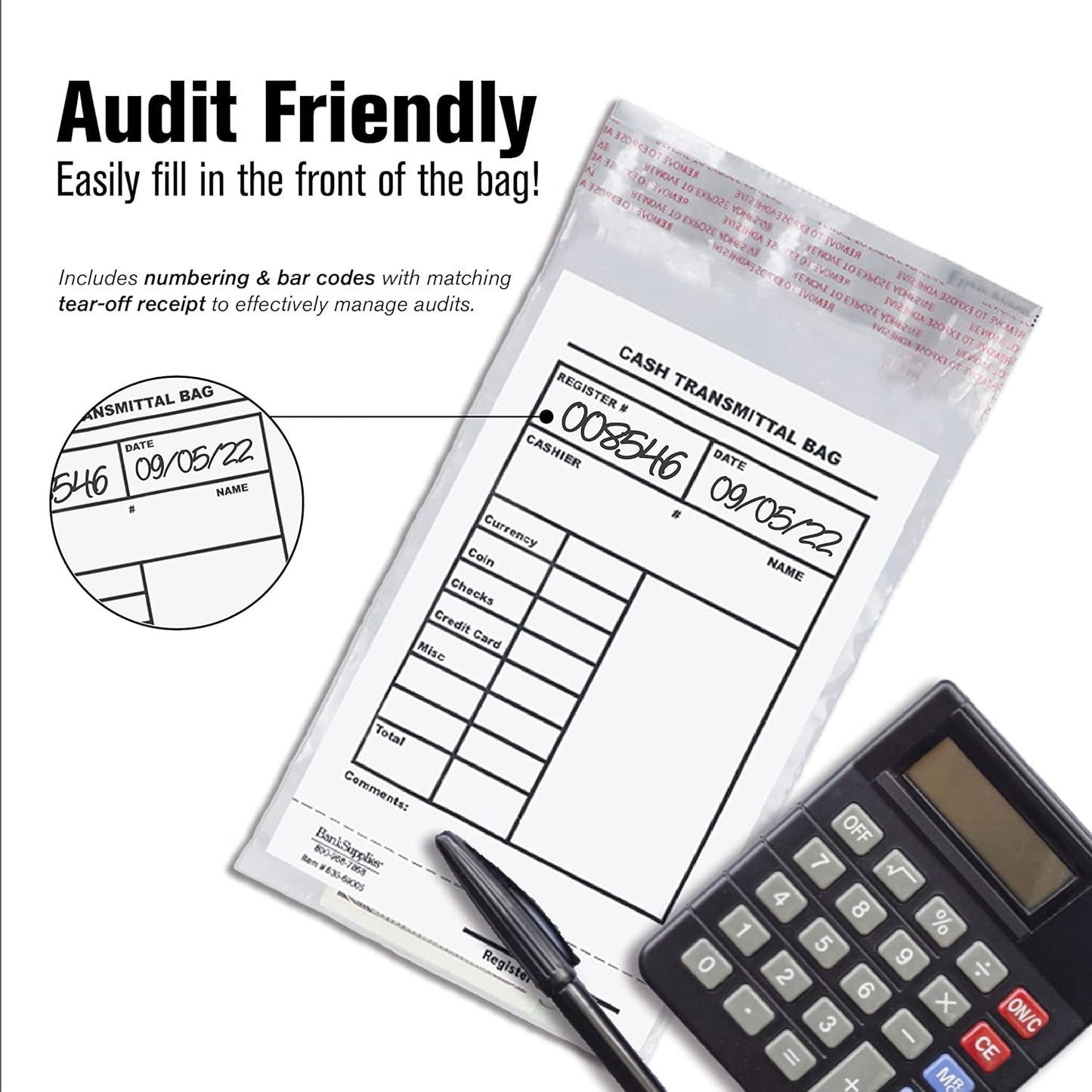 BankSupplies Cash Transmittal Bags Tamper-Evident 6W x 9H Case of 500 Clear Polyurethane with Side-Weld Seams for Currency, Coins, Checks, and Receipts