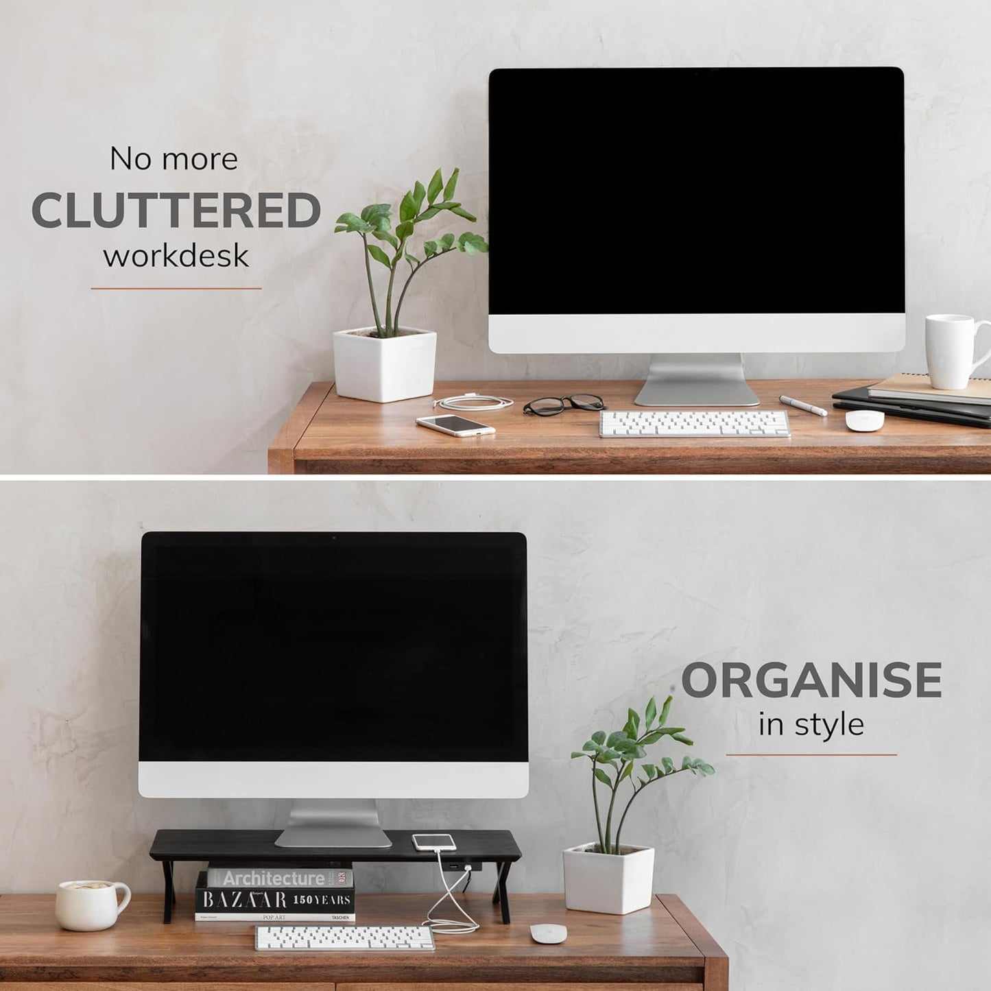 Anji Mountain Monitor Stand - Desktop Organizer & Laptop Riser, Ergonomic Monitor Riser, Space-Saving Monitor Stand for Desk, Durable Construction, Easy Assembly, Ideal for Home & Office,Black