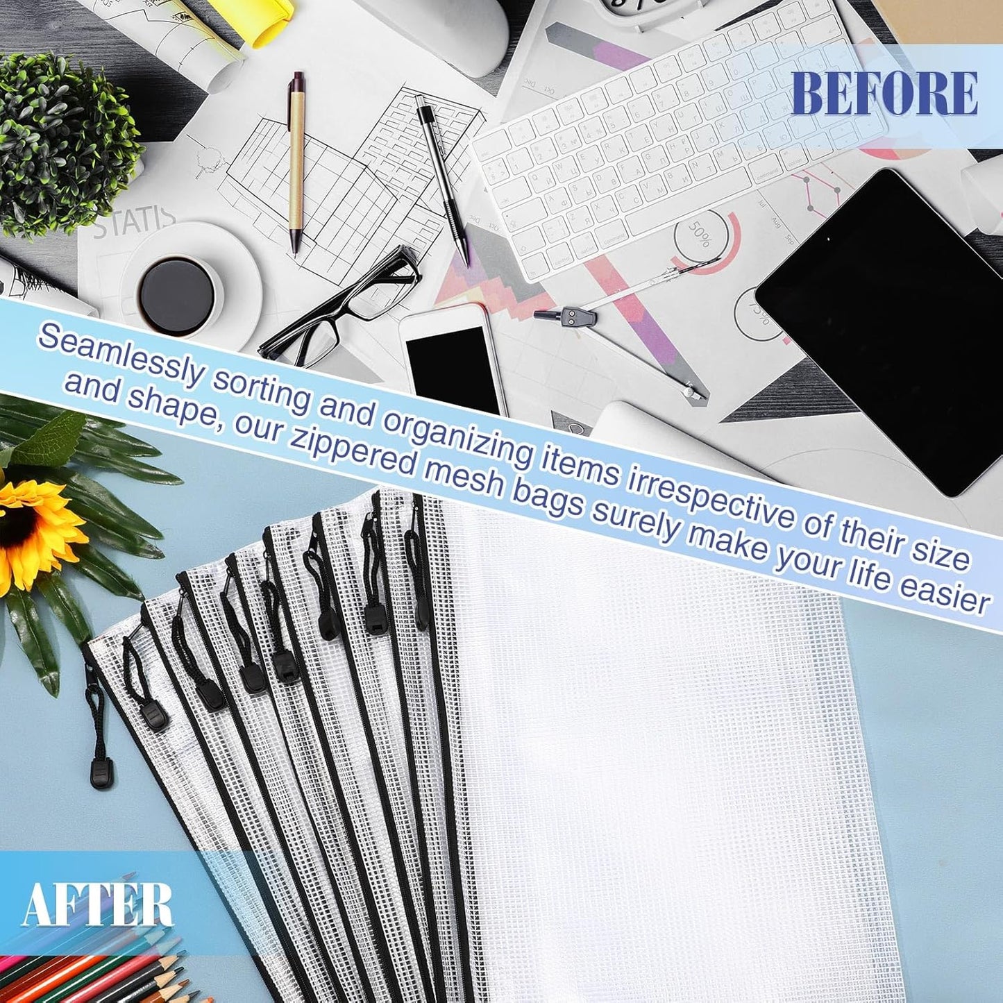 Jetec 32 Pcs Mesh Zipper Bags Toy Storage Bikini Organizer Bag Bolsas Para Guardar Trajes De Baño Waterproof Zipper Reusable Pouch Puzzle Multipurpose for Storage Office(Black,13 x 9.5 Inch)