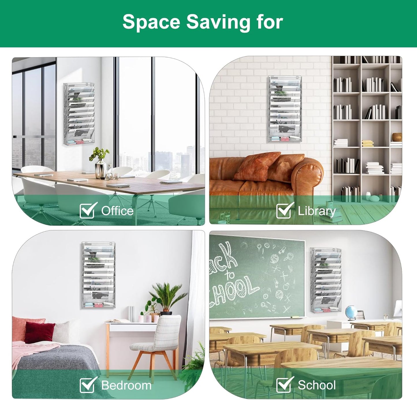 10-Tier Wall File Organizer, Hanging Mail Organizer Wall Mounted Paper Document Holder, Metal Clipboard Storage Basket for Office Home School Organization, Silver