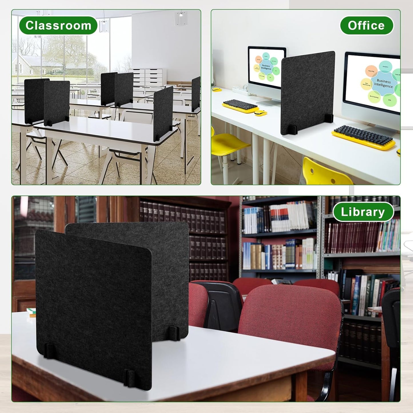 Kisston 6 Pack Acoustic Desk Divider Desk Partition 24 x 24" Stand Up Freestanding Desk Privacy Panel Noise and Visual Distractions Reducing Table Divider for Student Reception Area Office(Dark Gray)