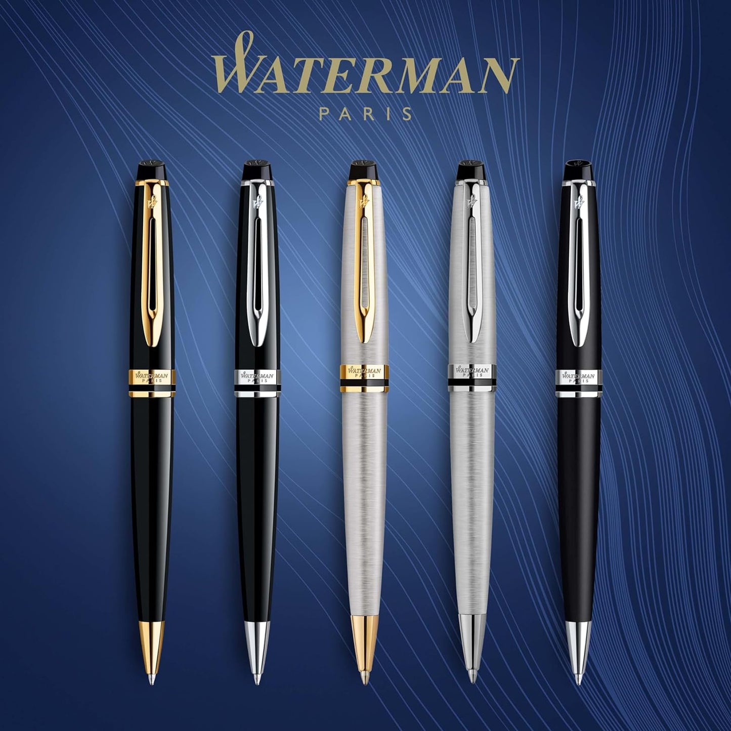 Waterman Expert Ballpoint Pen, Gloss Black with Chrome Trim, Medium Tip, Blue Ink, Luxury Pen in Gift Box, Great Gift for Coworker