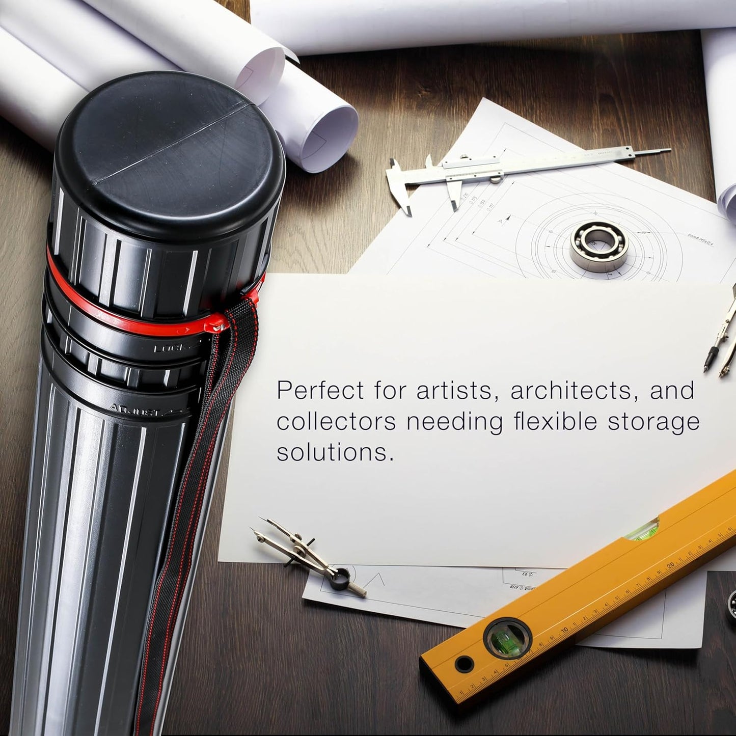 U.S. Art Supply Large Poster Tube - Telescoping Adjustable 30-1/4" to 47-3/4" - Durable 4-7/8" Diameter Storage Tube - Art Poster Carrier Holder & Blueprint Storage Drafting Tube Travel & Protection