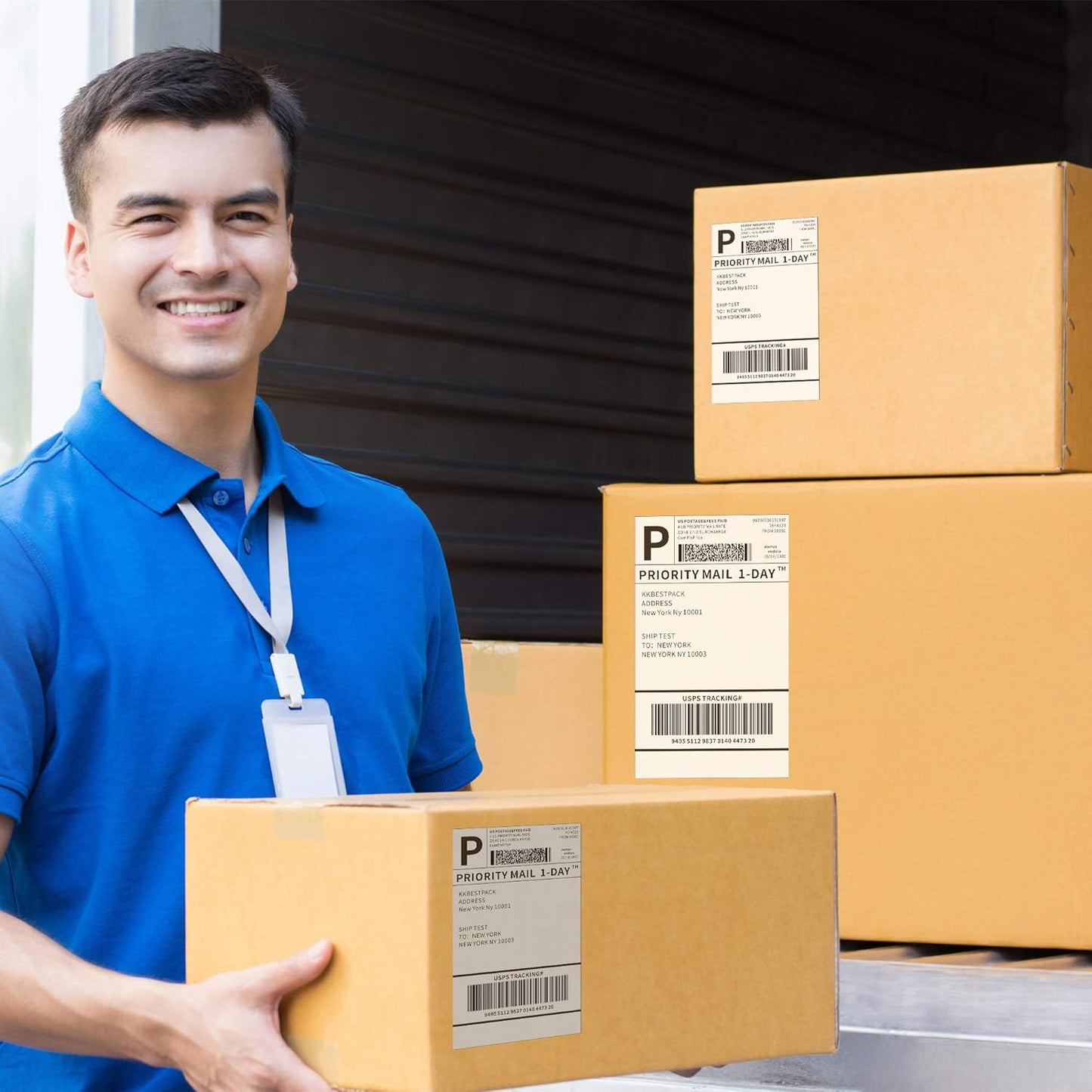 KKBESTPACK Fan Fold 4x6 Direct Thermal Shipping Labels, Direct Thermal Printer Label (Pack of 500)