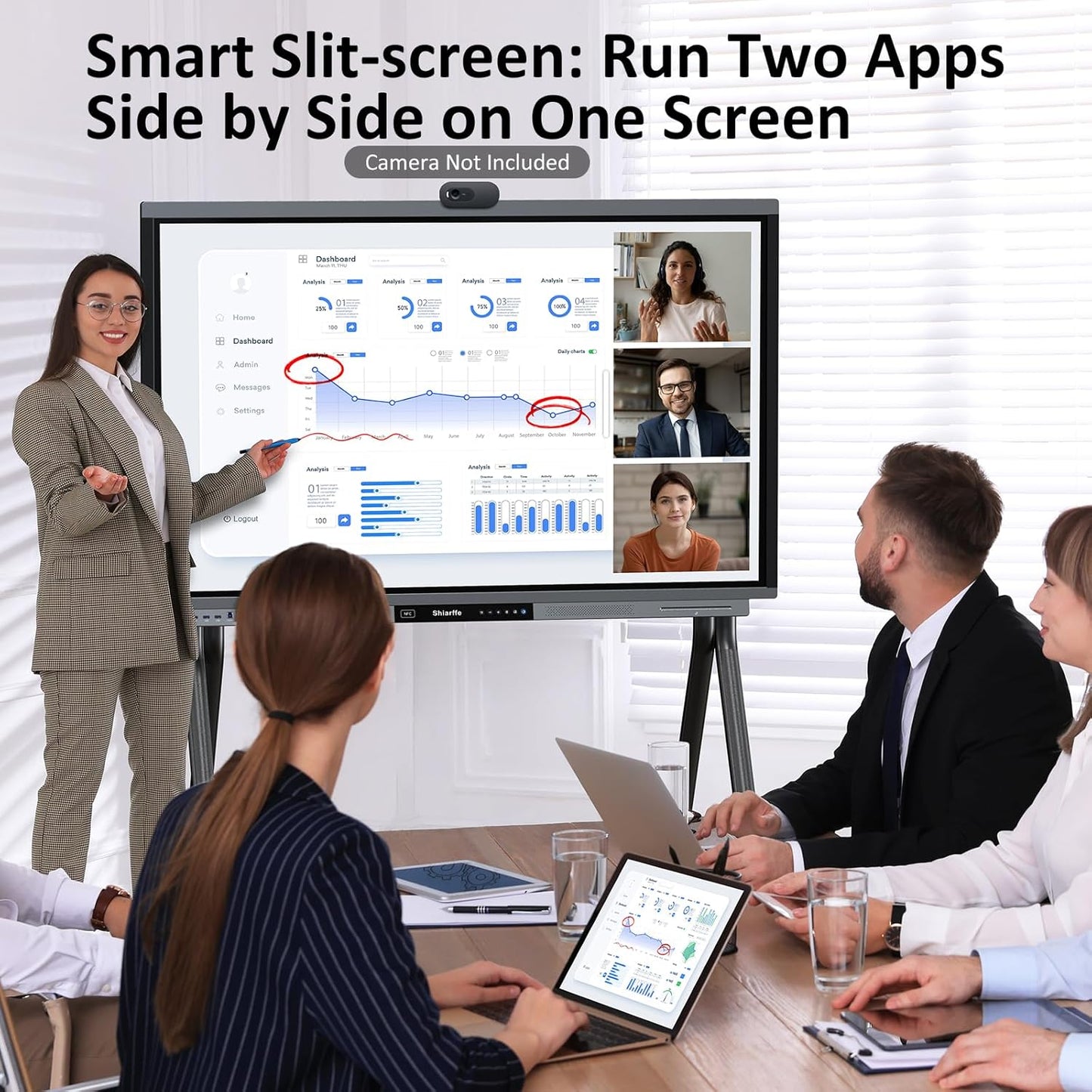 Shiarffe R9 4K 55" Smart Board, Flagship CPU 16 GB RAM + 256 GB ROM, Compatible with Google Play Store, OTA Software Updates, Smartboard for Classroom Office Hybrid Work
