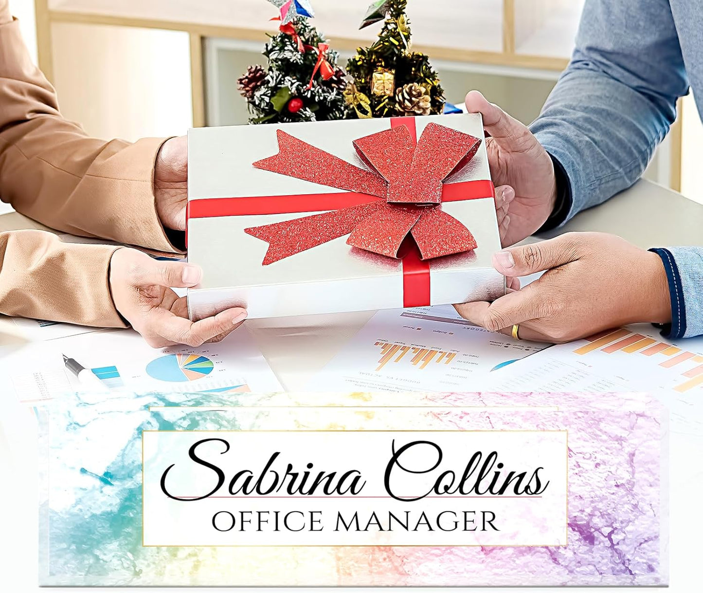 Name Plate for Desk, Desk Name Plate Personalized, Office Decor for Women Men, Acrylic Desktop Accessories, Office Appreciation Gifts for Boss Social Workers Nurse Teacher Employee (Colorful Marble)