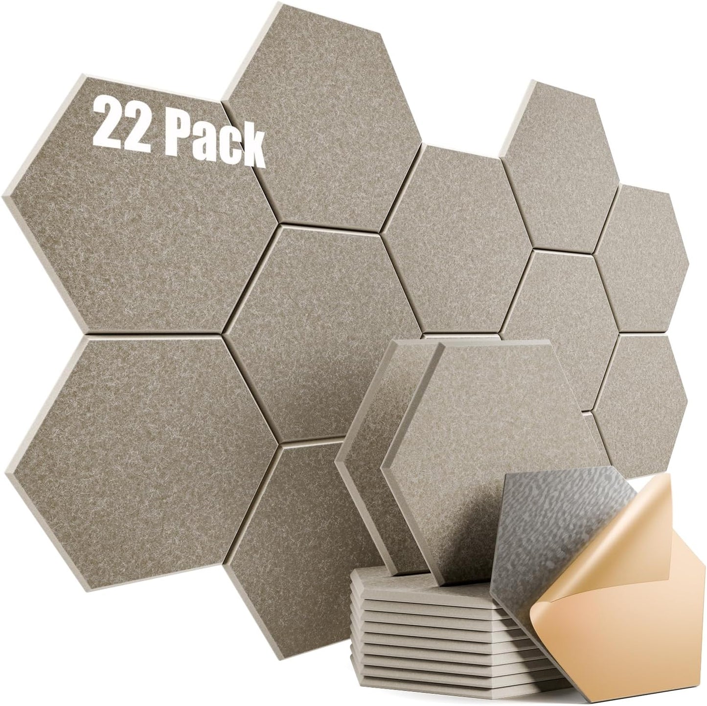 22 Pack Self-Adhesive Acoustic Panels 12" X 10" X 0.4" - Sound Proof Foam Panels with High Density, Stylish Hexagonal Design, Flame Resistant, Absorb Noise and Eliminate Echoes(Camel)