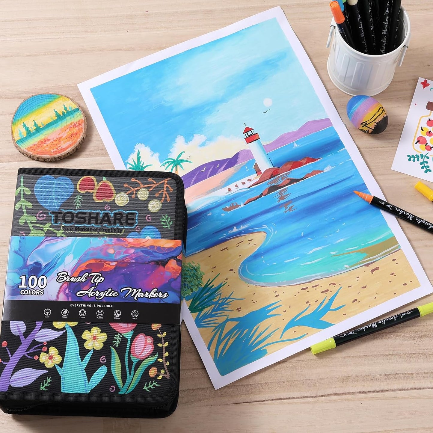 Acrylic Paint Pens Markers, 100 Colors Dual Tip Acrylic Paint Pens with Brush Tip and Fine Tip, Waterproof Markers for Rock Painting, Wood, Canvas, Stone, Glass, Ceramic,DIY Crafts Making Art Supplies