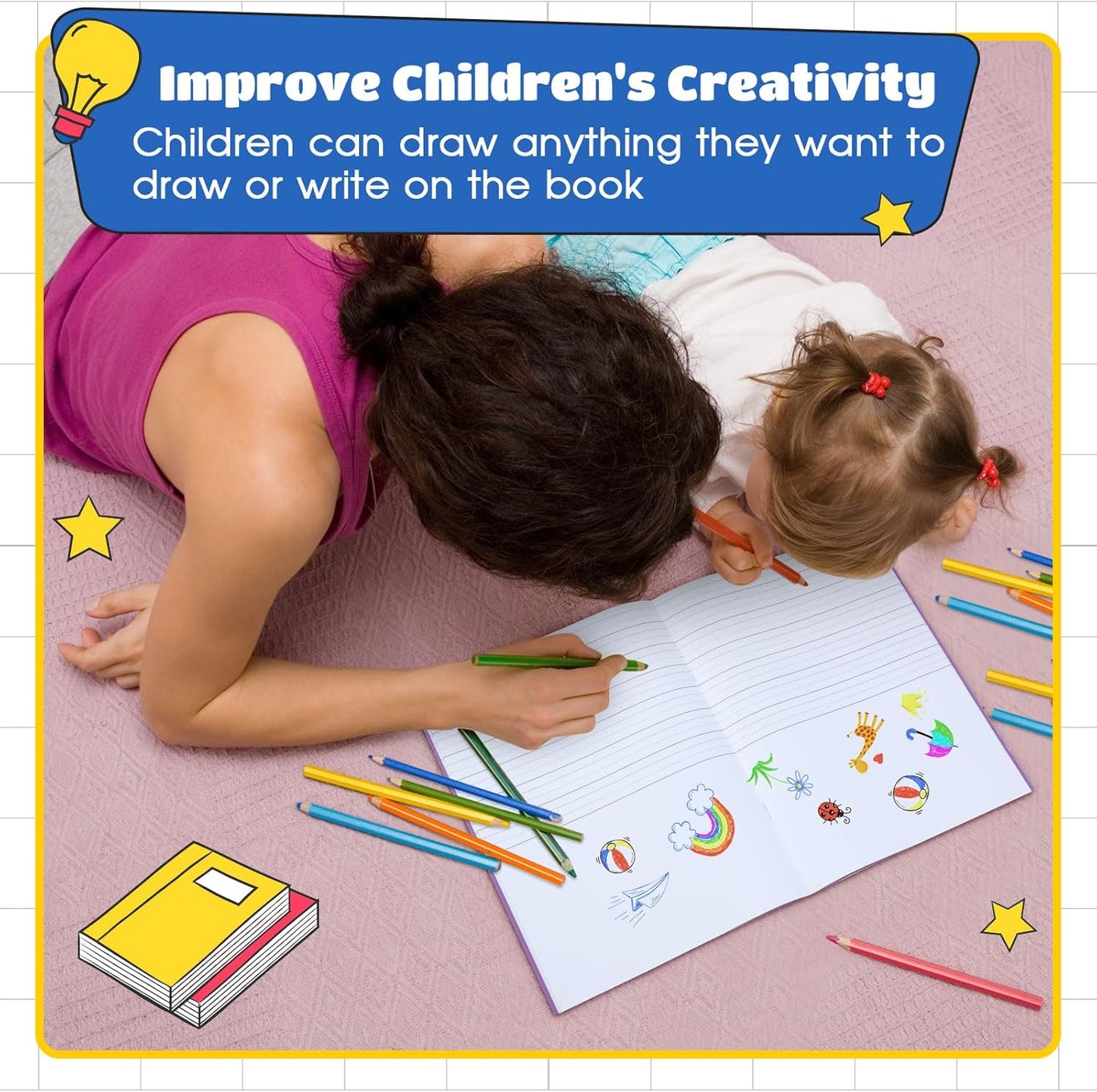 Henoyso 24 Pcs Primary Composition Notebook K-2 9 3/4 x 7 1/2 Inch Primary Journal, Back to School Supplies, Bulk Blank Writing Book for Kid to Write Draw Journal 60 Page Notebooks (Mixed Color)