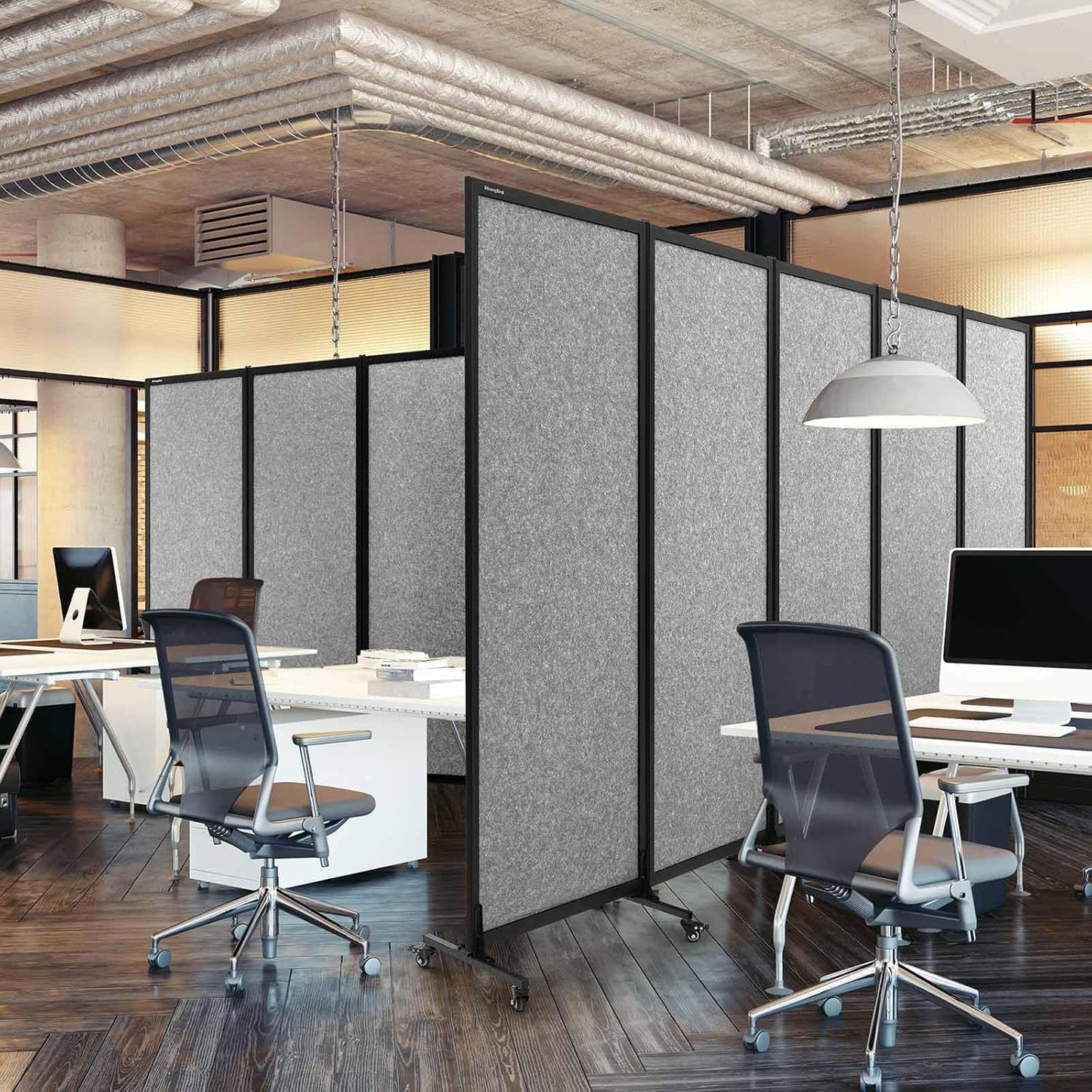Upgrade Version Room Partition and Divider, Freestanding Rolling Dividers with Wheels,Office Privacy Screen Divider Wall,Classroom Felt Dividers,10'6"L* 6'7"H,5 Panel,Light Grey