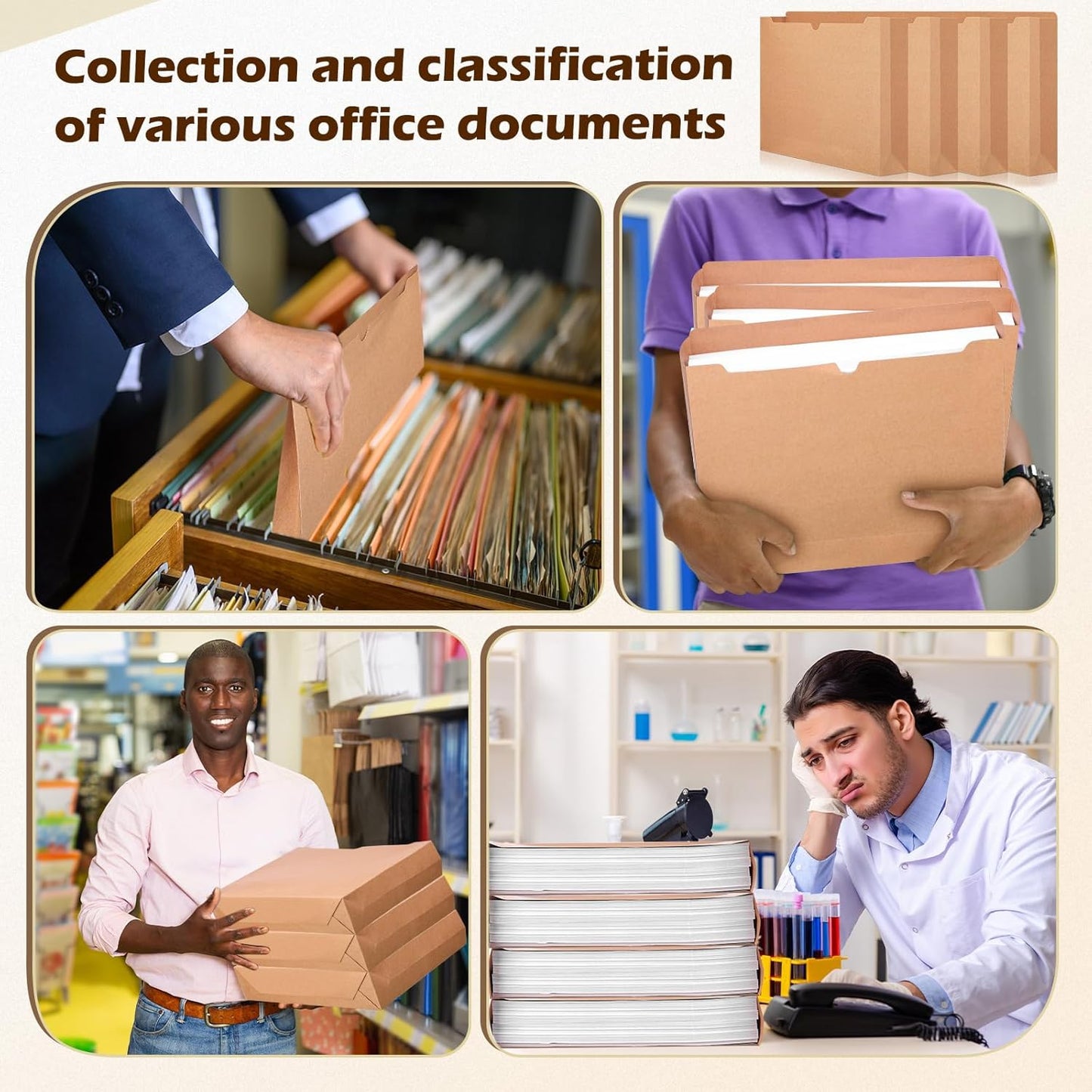 Zhehao 100 Pcs File Jackets Reinforced Straight Cut Tab Pocket Folders Expandable File Folder Expanding Paper Organizer with Tabs Expansion Pocket, Letter Size(Kraft Paper Color)