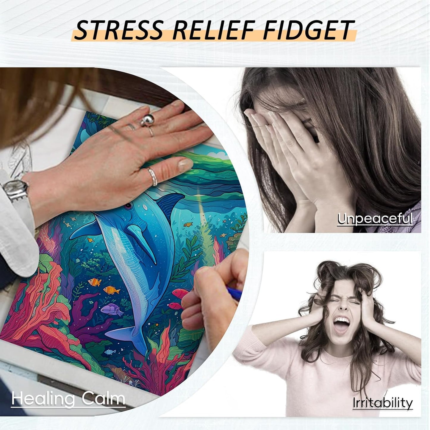 3Pcs Adult Coloring Book for Women Relaxation, 36 Colors Markers with Spiral Bound Adult Coloring Book for Women, 36 Dual Tip Colors Markers, Anxiety Relief Mindfulness Gifts(Ocean & Bird & Butterfly)