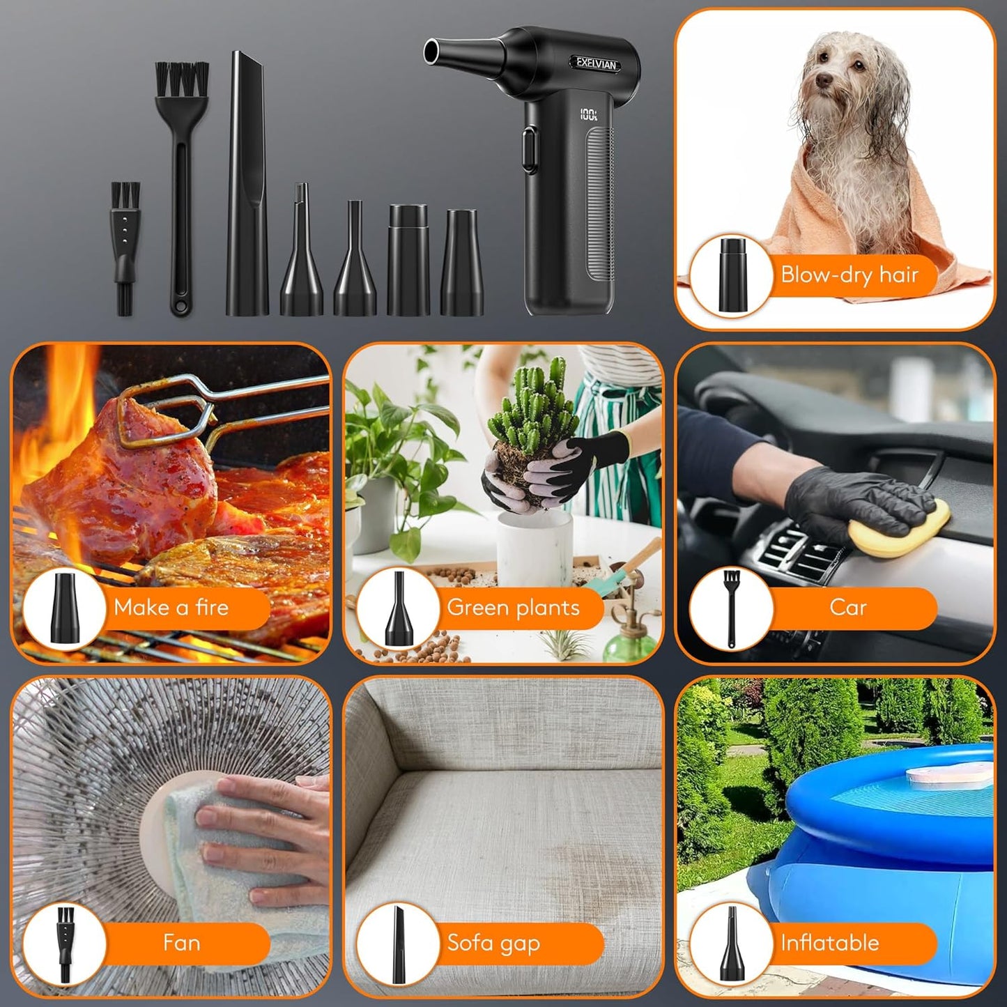 Compressed Air Duster Electric Air Blower: 150000RPM 10000mAh LED 6-Gear Adjustable Keyboard Cleaner, Wireless Rechargeable Duster for Computer Keyboard Cleaning