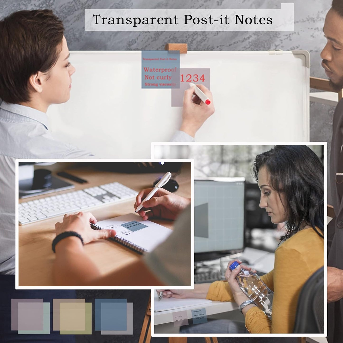 800Pcs Transparent Sticky Notes, 3"x3" Clear Sticky Notes, Waterproof Translucent Sticky Note Pads for Books Annotation, Clear Post it Notes for Bible Study, School, Office(Morandi)