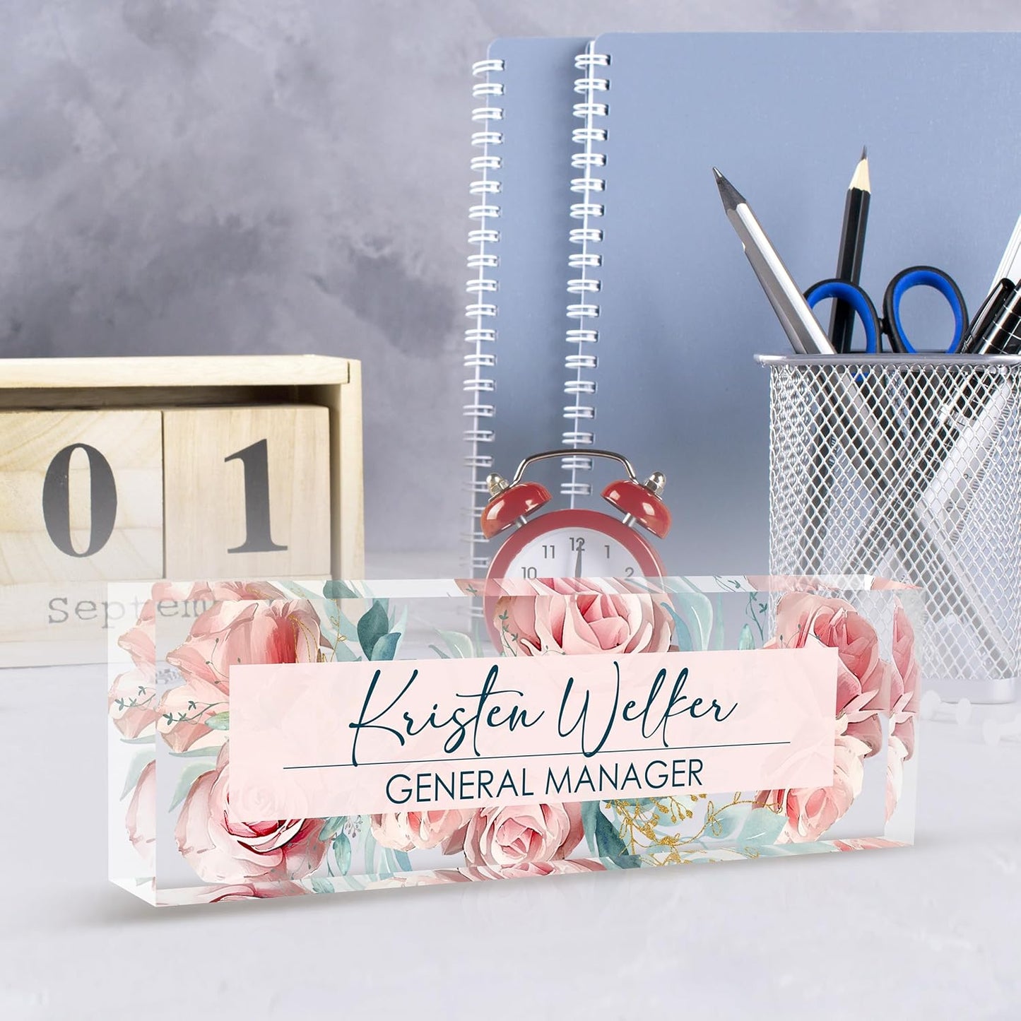 Custom Name Plate for Desk | Personalized Desk Name Plate | Personalized Boss Employee Appreciation Gifts | Acrylic Name Plate Office Desk Accessories (C-Pink Rose)